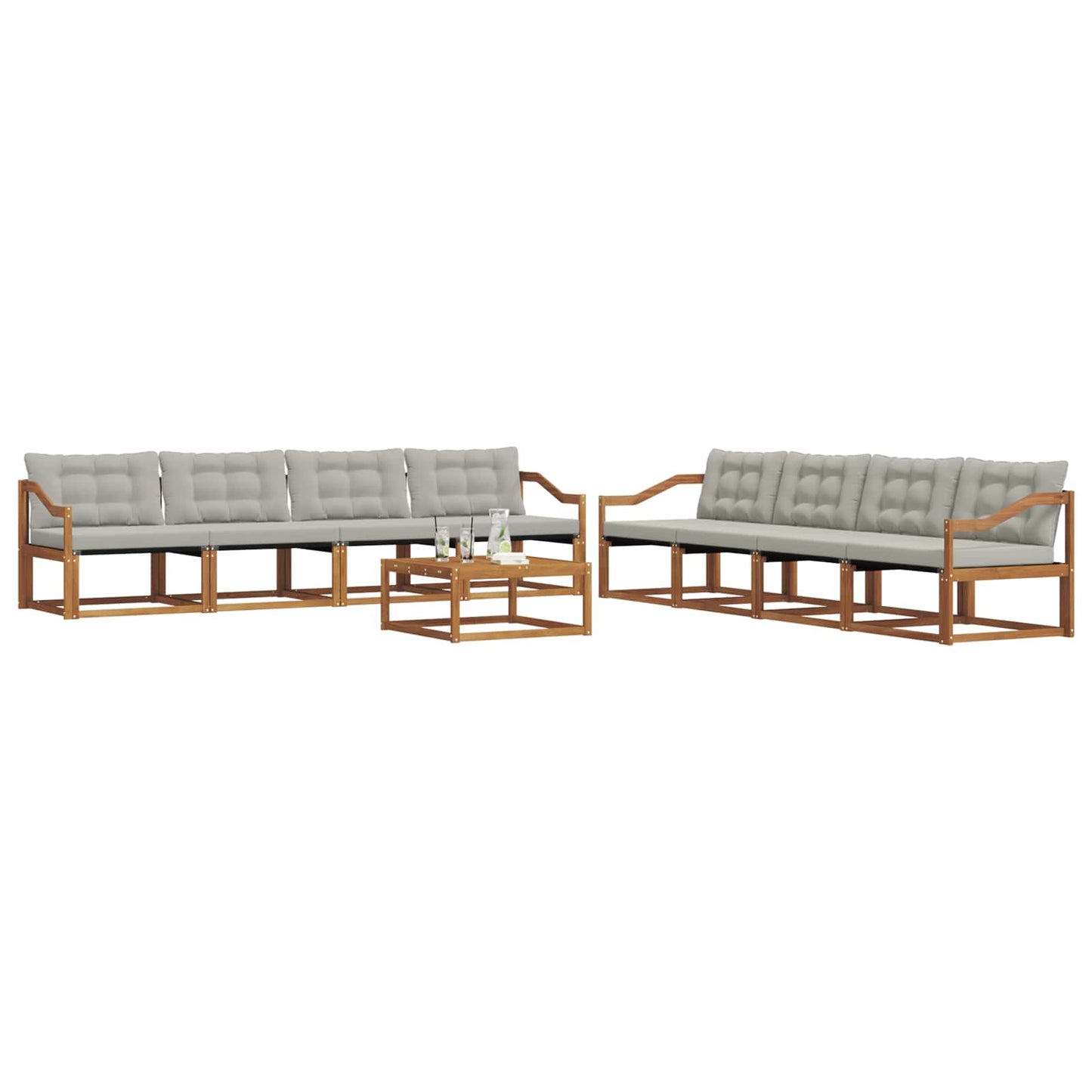 vidaXL Σειρά Καναπέ Εξωτερικού 9 pcs Φυσικό και Ανοιχτό Γκρι