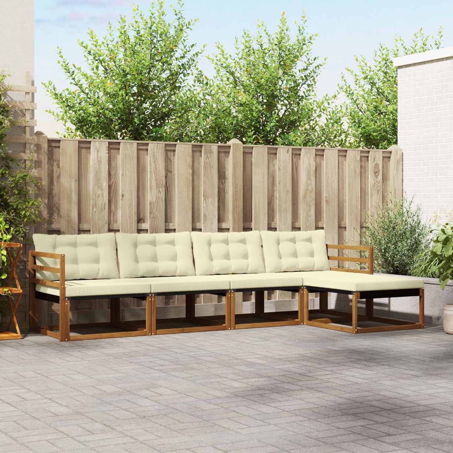 vidaXL Σειρά Καναπέ Εξωτερικού με μαξιλάρι 5 pcs Φυσικό και Κρέμα