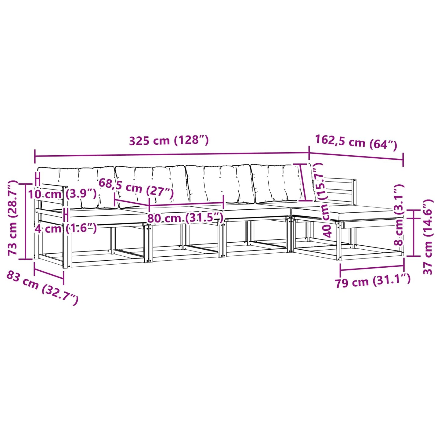 vidaXL Σειρά Καναπέ Εξωτερικού με μαξιλάρι 5 pcs Φυσικό και Μπεζ
