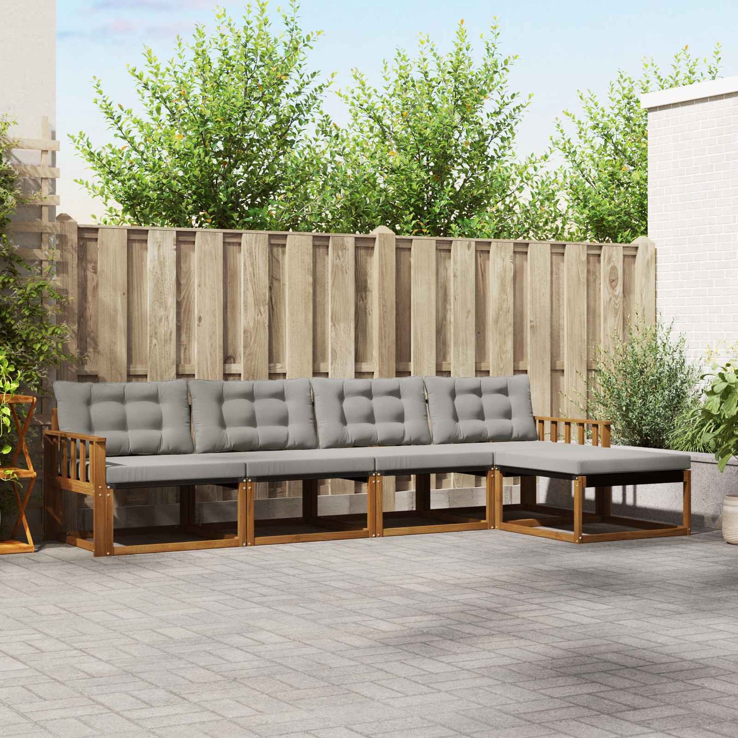 vidaXL Σειρά Καναπέ Εξωτερικού 5 pcs Φυσικό και Ανοιχτό Γκρι