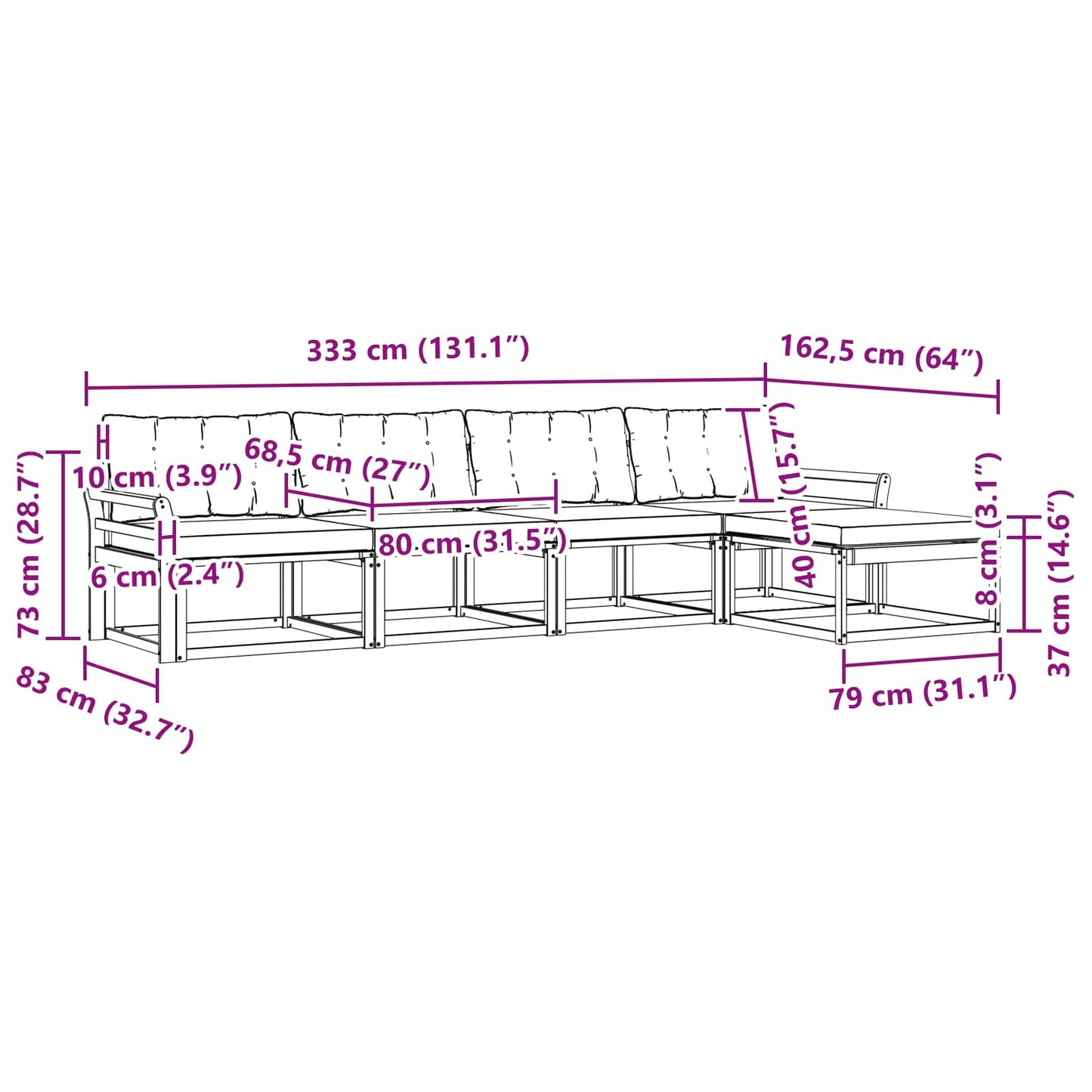 vidaXL Σειρά Καναπέ Εξωτερικού με μαξιλάρι 5 pcs Φυσικό και Κρέμα