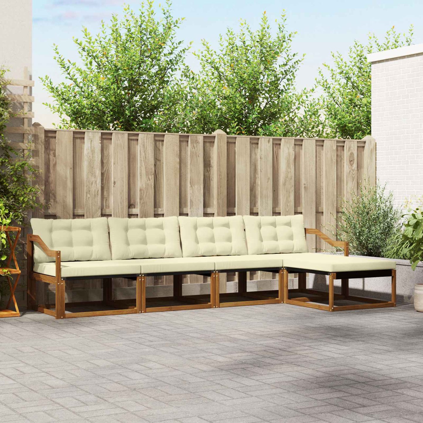 vidaXL Σειρά Καναπέ Εξωτερικού με μαξιλάρι 5 pcs Φυσικό και Κρέμα