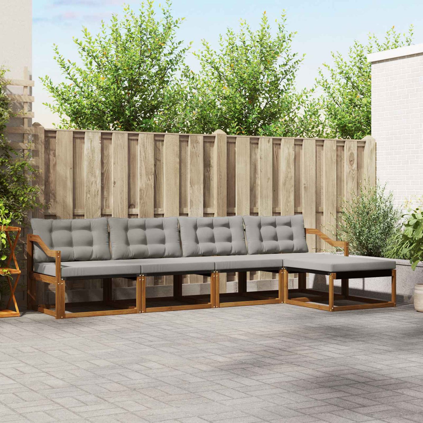 vidaXL Σειρά Καναπέ Εξωτερικού 5 pcs Φυσικό και Ανοιχτό Γκρι
