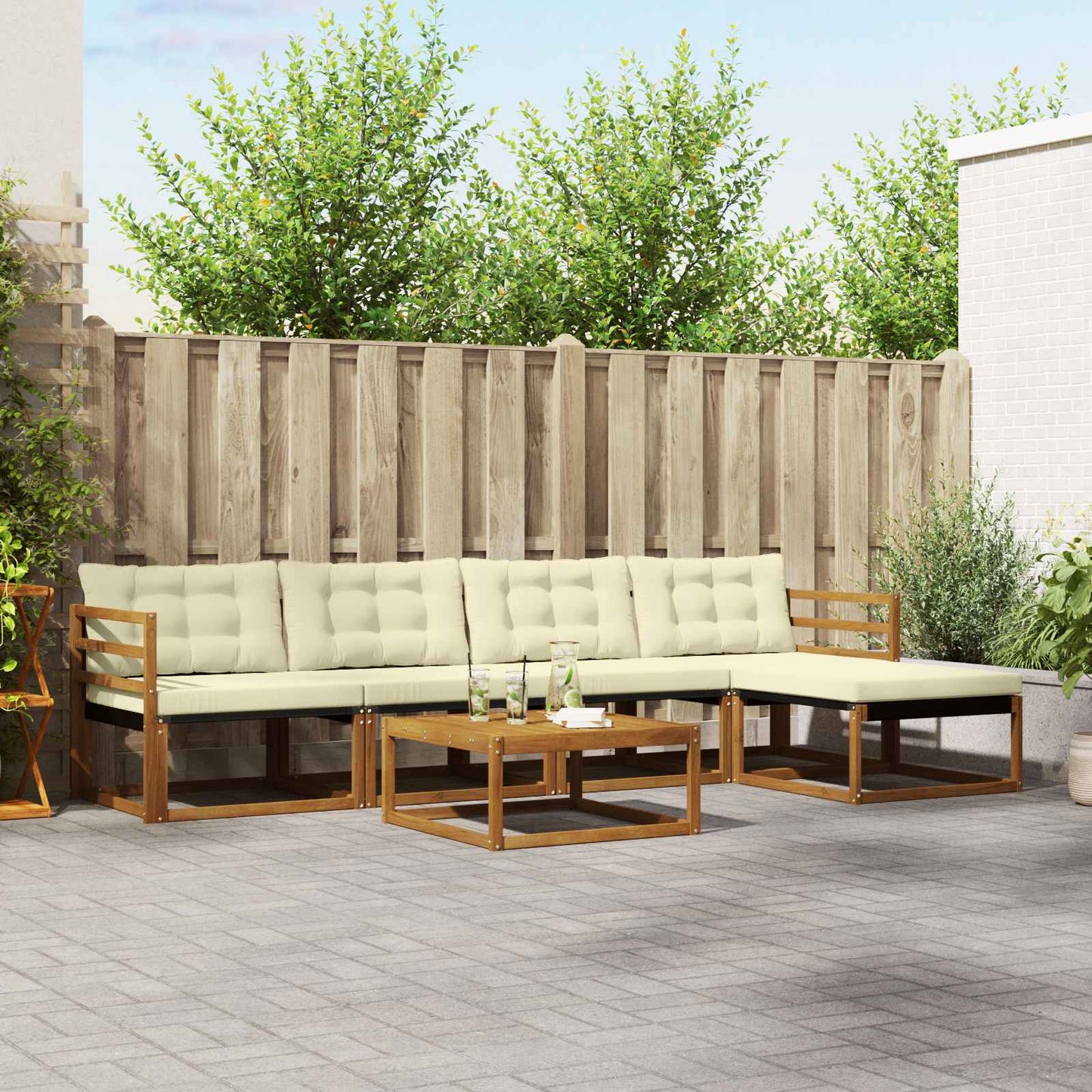 vidaXL Σειρά Καναπέ Εξωτερικού με μαξιλάρι 6 pcs Φυσικό και Κρέμα