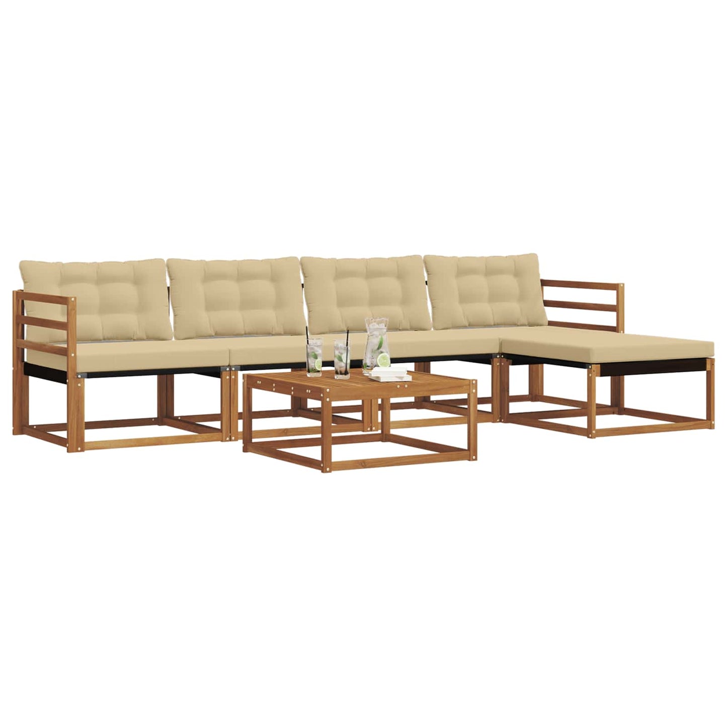 vidaXL Σειρά Καναπέ Εξωτερικού με μαξιλάρι 6 pcs Φυσικό και Μπεζ