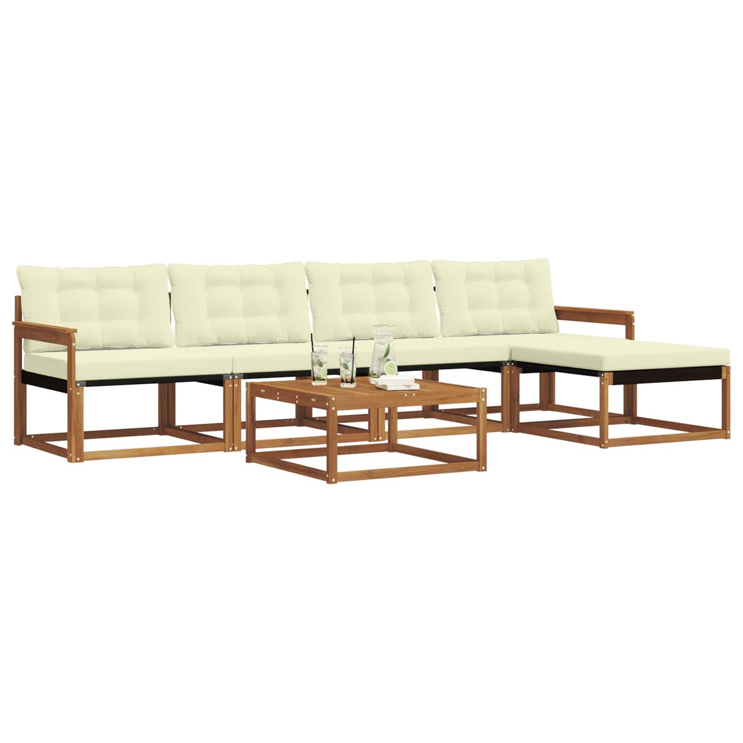 vidaXL Σειρά Καναπέ Εξωτερικού με μαξιλάρι 6 pcs Φυσικό και Κρέμα
