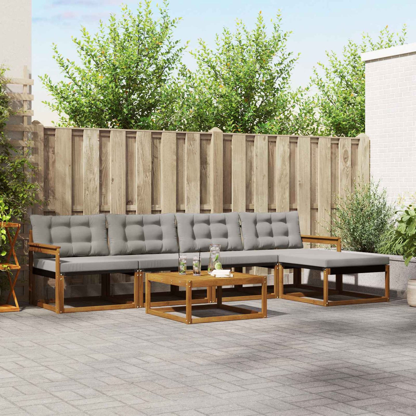 vidaXL Σειρά Καναπέ Εξωτερικού 6 pcs Φυσικό και Ανοιχτό Γκρι