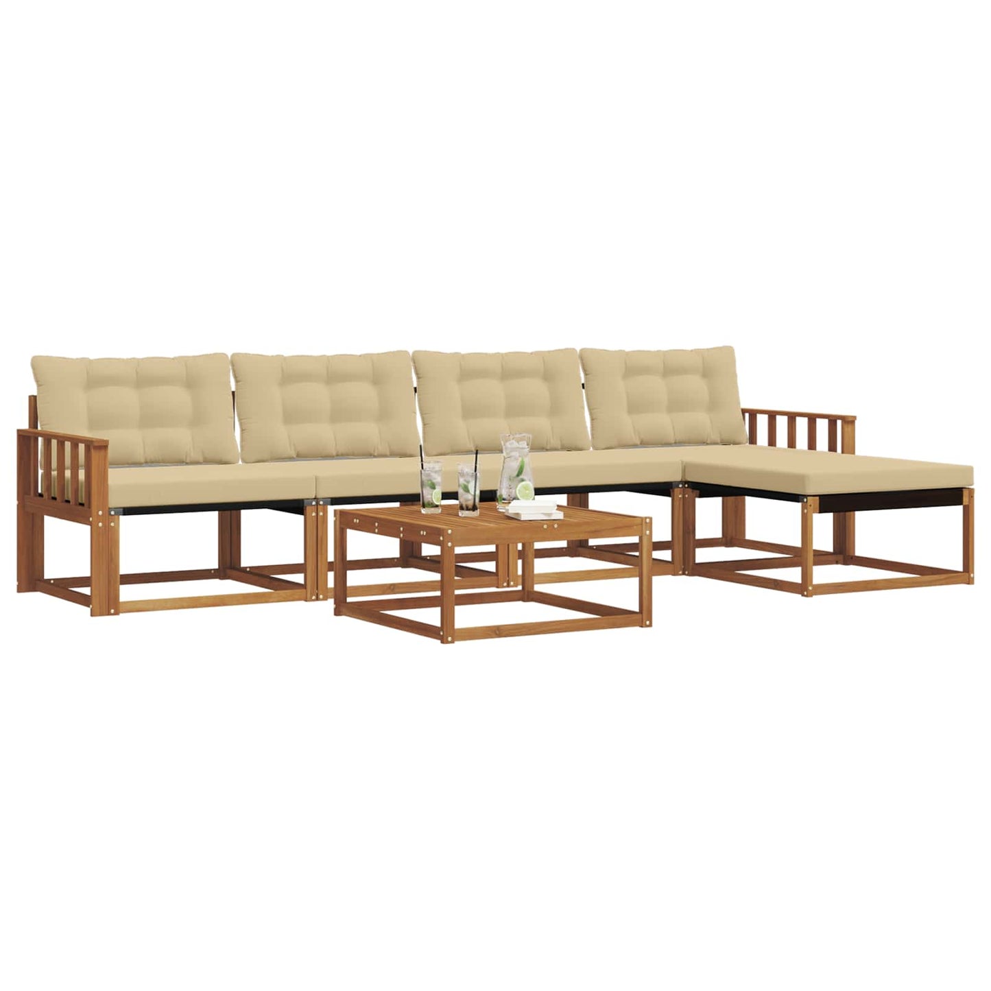 vidaXL Σειρά Καναπέ Εξωτερικού με μαξιλάρι 6 pcs Φυσικό και Μπεζ