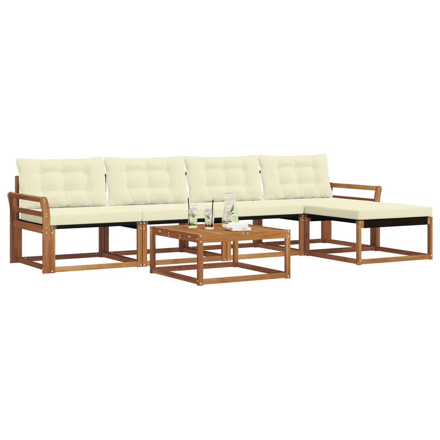 vidaXL Σειρά Καναπέ Εξωτερικού με μαξιλάρι 6 pcs Φυσικό και Κρέμα