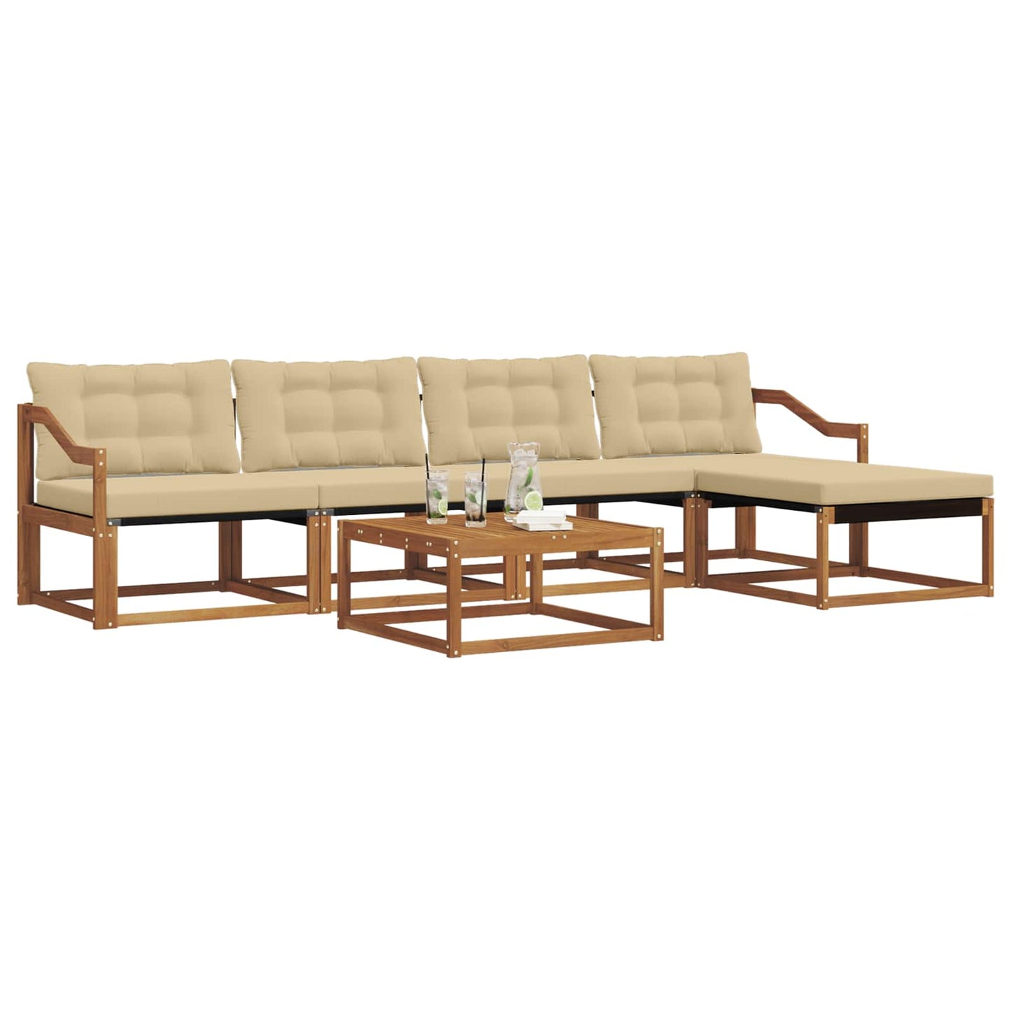 vidaXL Σειρά Καναπέ Εξωτερικού με μαξιλάρι 6 pcs Φυσικό και Μπεζ