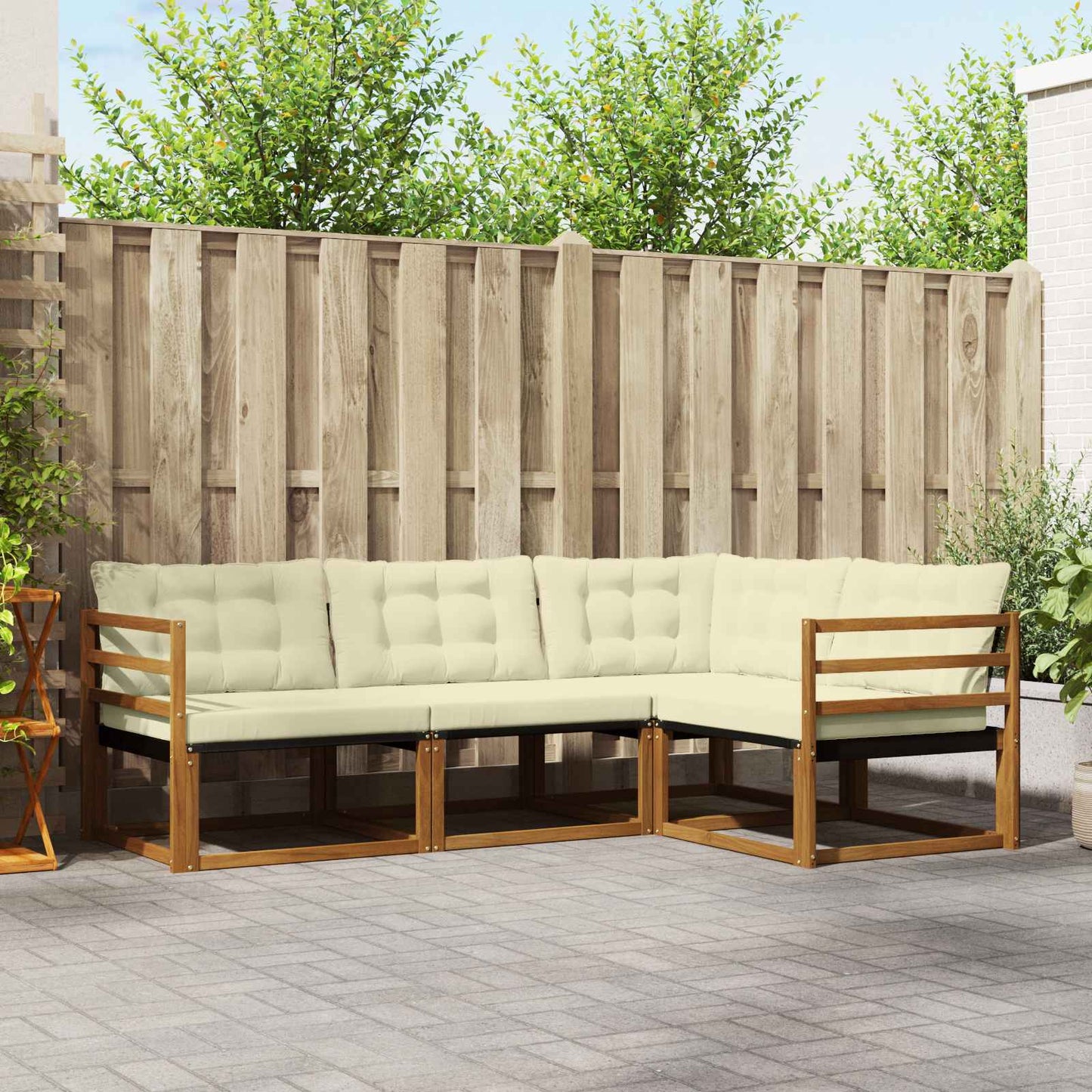 vidaXL Σειρά Καναπέ Εξωτερικού με μαξιλάρι 4 pcs Φυσικό και Κρέμα