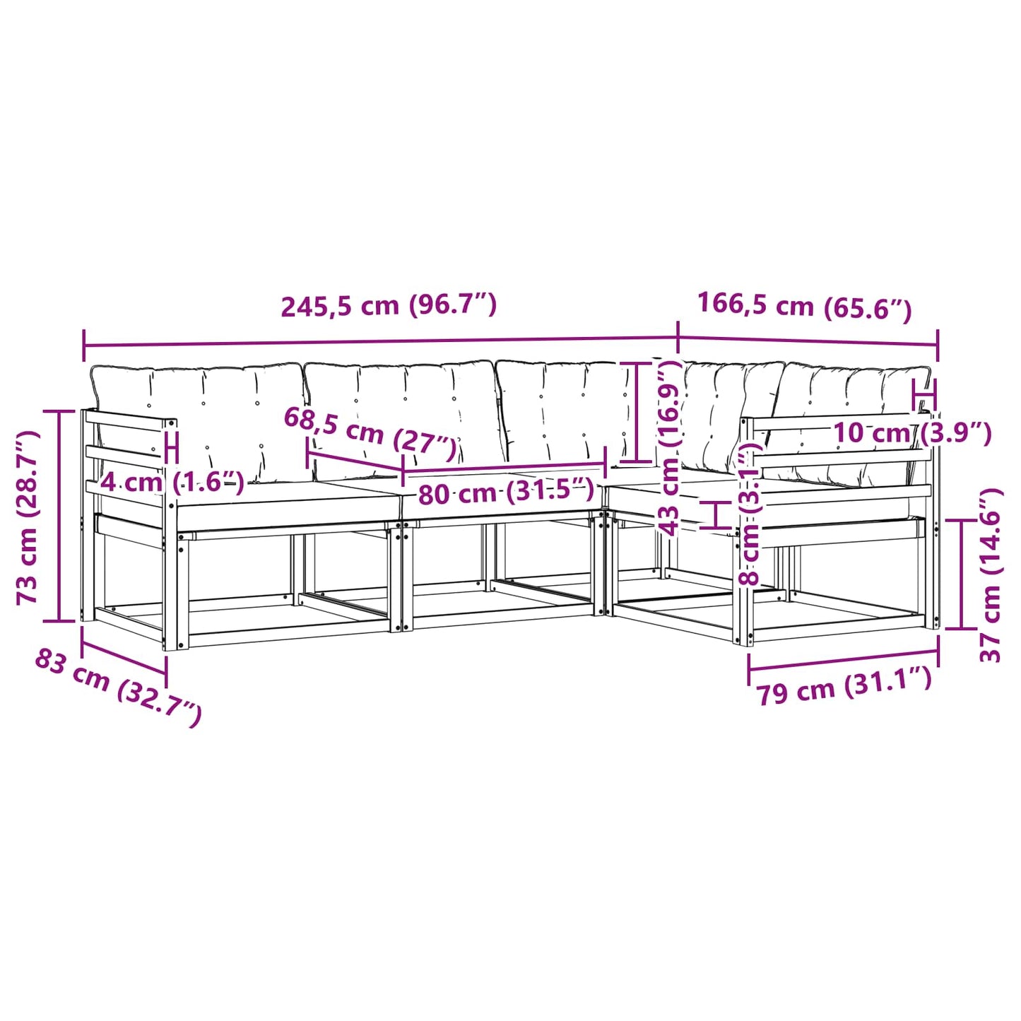 vidaXL Σειρά Καναπέ Εξωτερικού με μαξιλάρι 4 pcs Φυσικό και Μπεζ