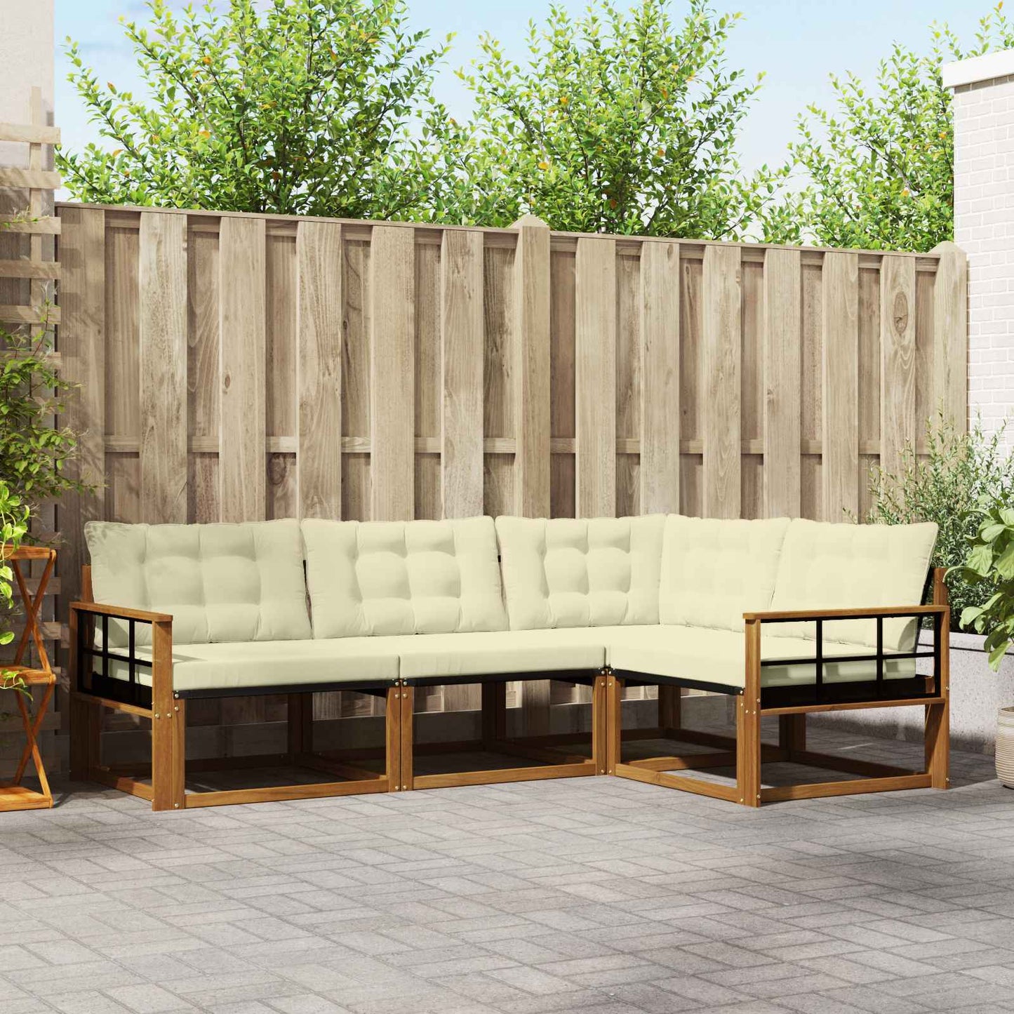 vidaXL Σειρά Καναπέ Εξωτερικού με μαξιλάρι 4 pcs Φυσικό και Κρέμα