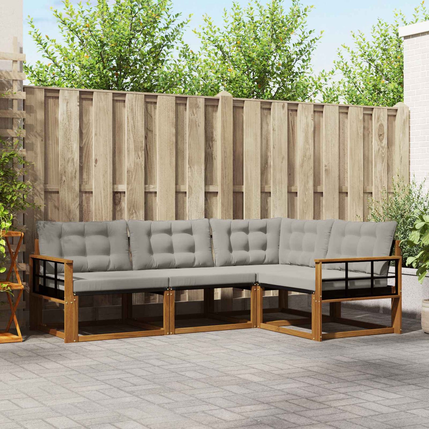 vidaXL Σειρά Καναπέ Εξωτερικού 4 pcs Φυσικό και Ανοιχτό Γκρι