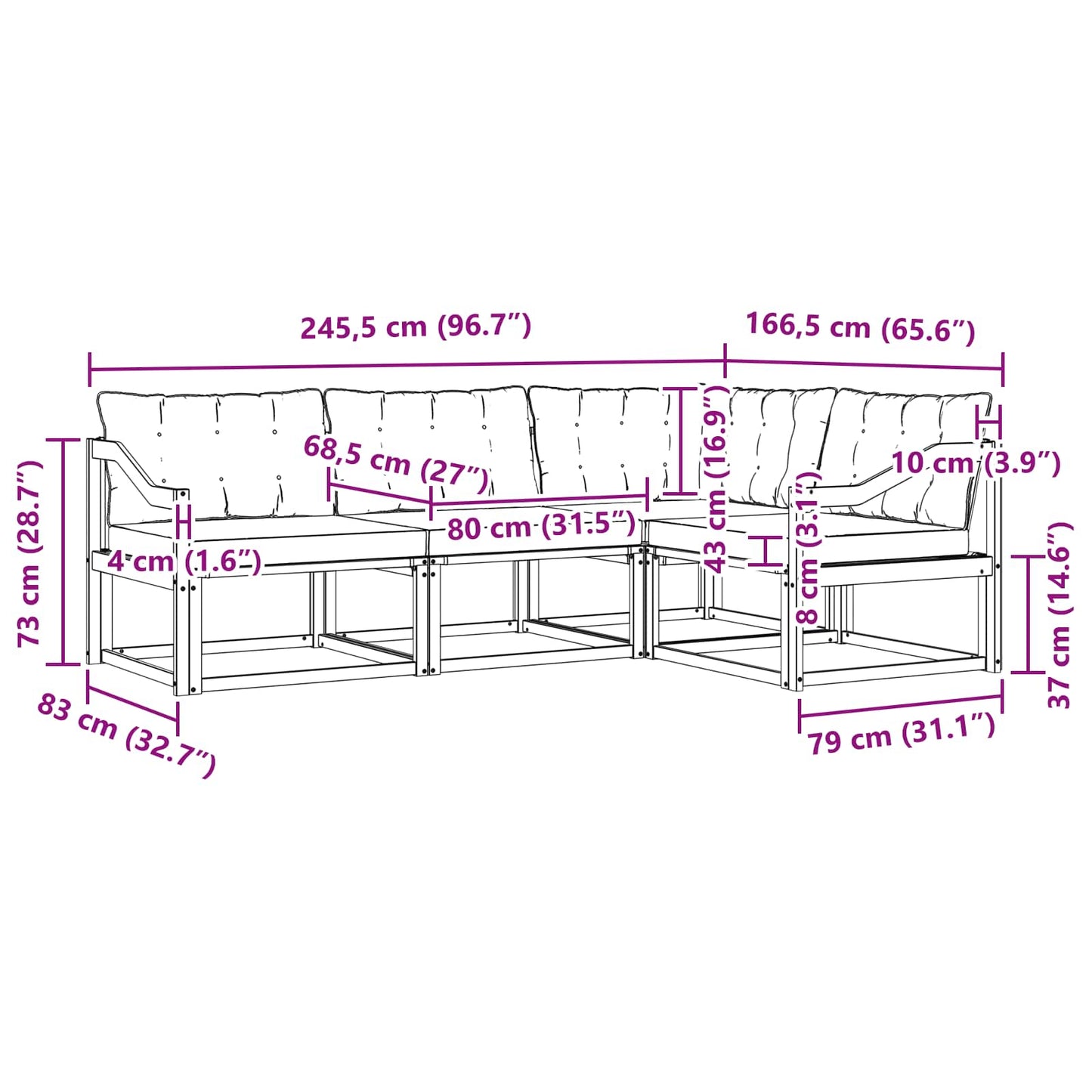 vidaXL Σειρά Καναπέ Εξωτερικού με μαξιλάρι 4 pcs Φυσικό και Κρέμα