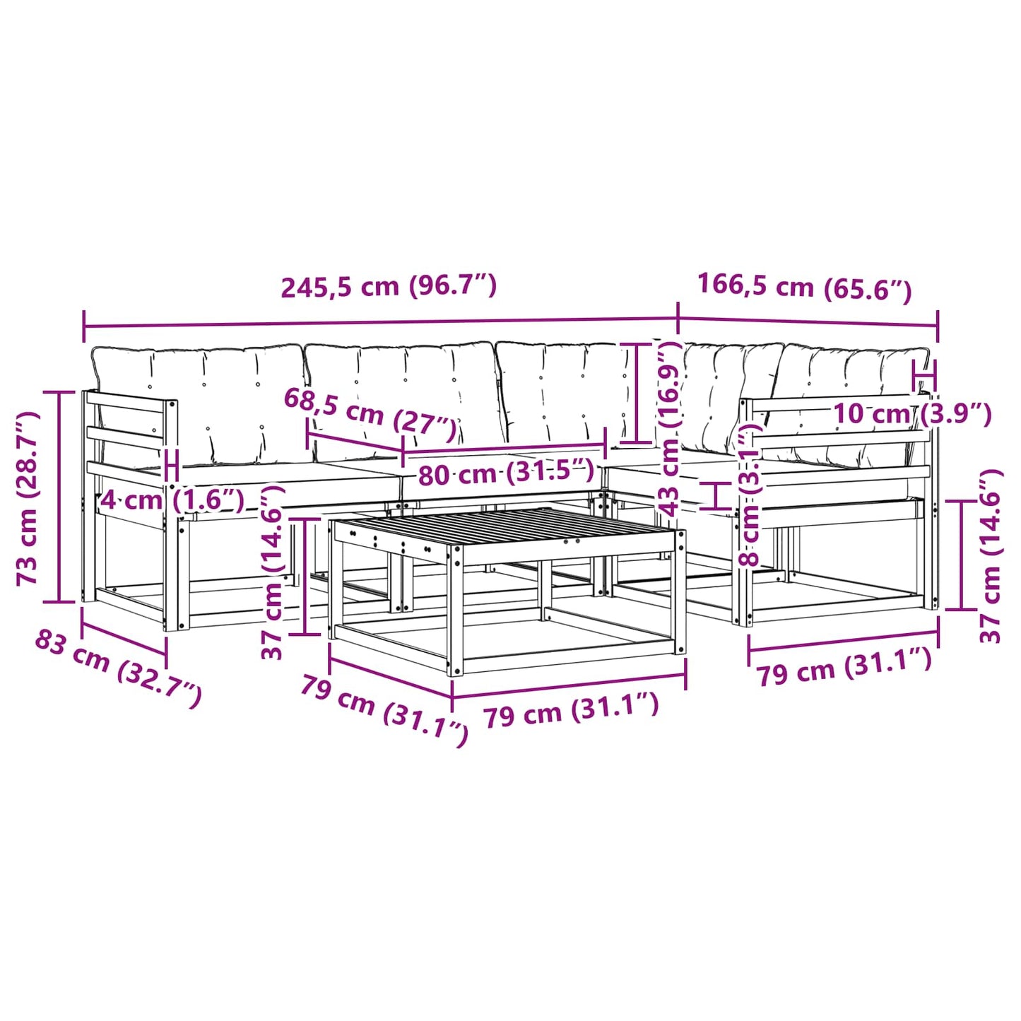 vidaXL Σειρά Καναπέ Εξωτερικού με μαξιλάρι 5 pcs Φυσικό και Κρέμα