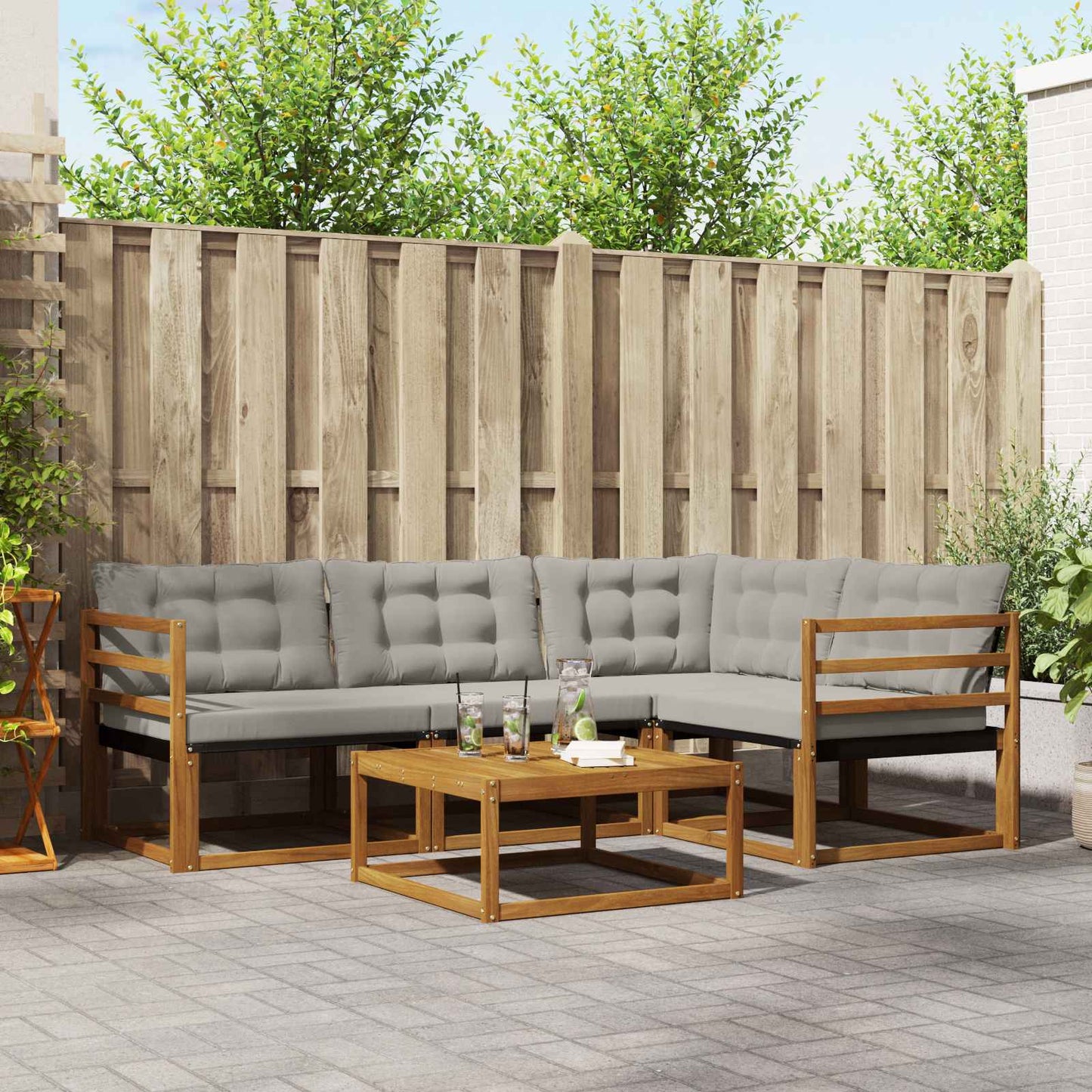 vidaXL Σειρά Καναπέ Εξωτερικού 5 pcs Φυσικό και Ανοιχτό Γκρι
