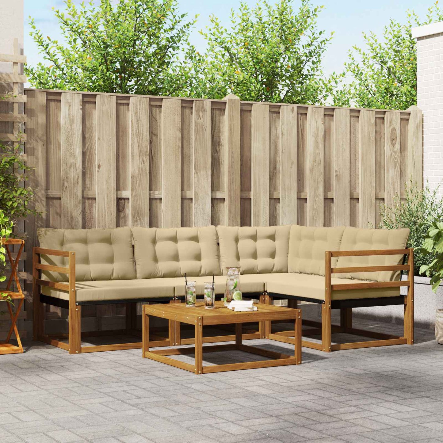 vidaXL Σειρά Καναπέ Εξωτερικού με μαξιλάρι 5 pcs Φυσικό και Μπεζ