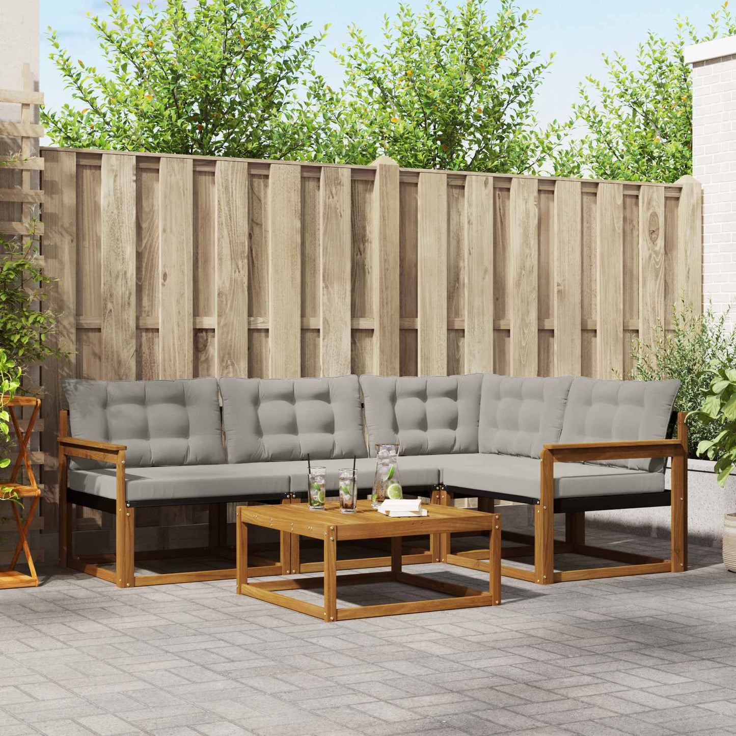 vidaXL Σειρά Καναπέ Εξωτερικού 5 pcs Φυσικό και Ανοιχτό Γκρι