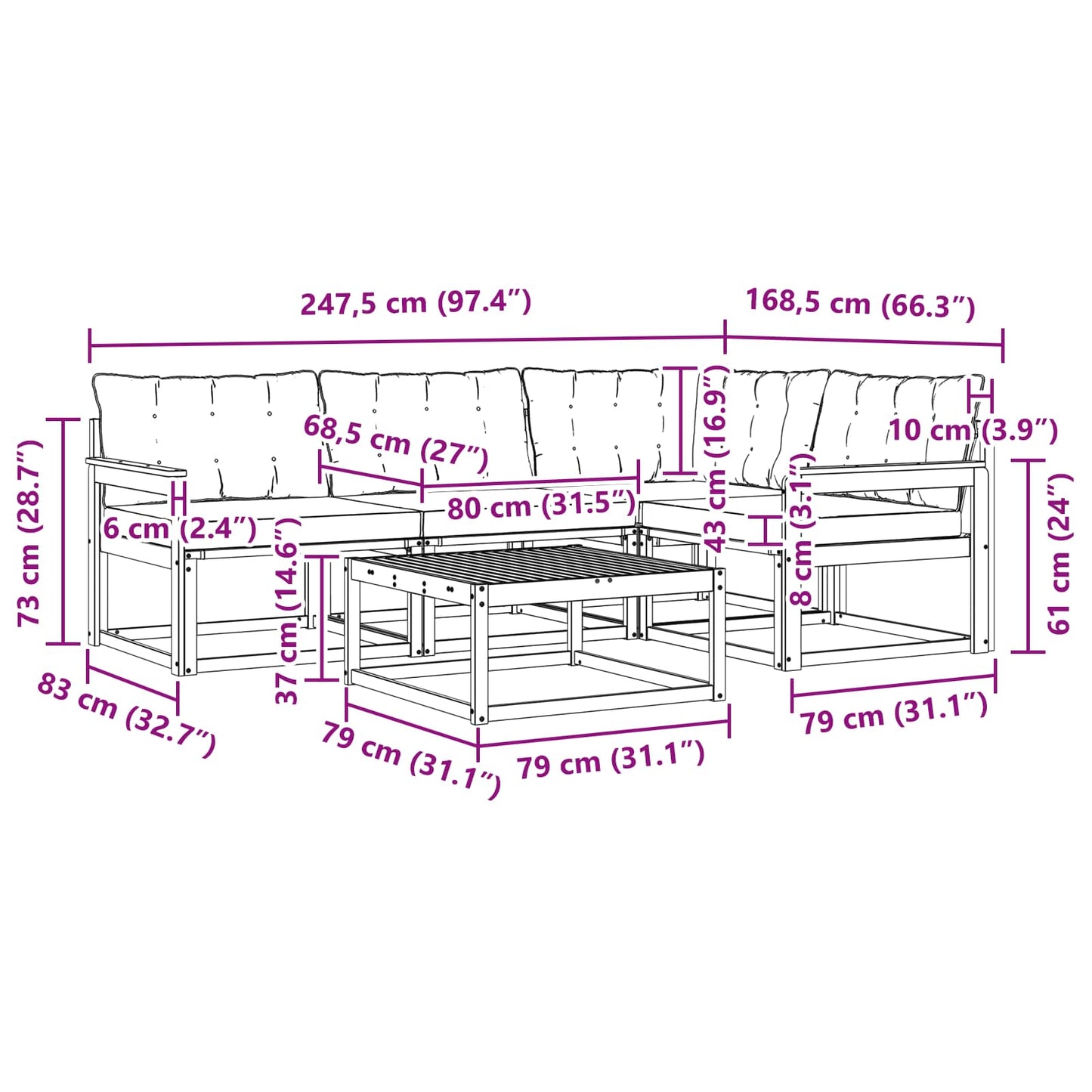 vidaXL Σειρά Καναπέ Εξωτερικού 5 pcs Φυσικό και Ανοιχτό Γκρι