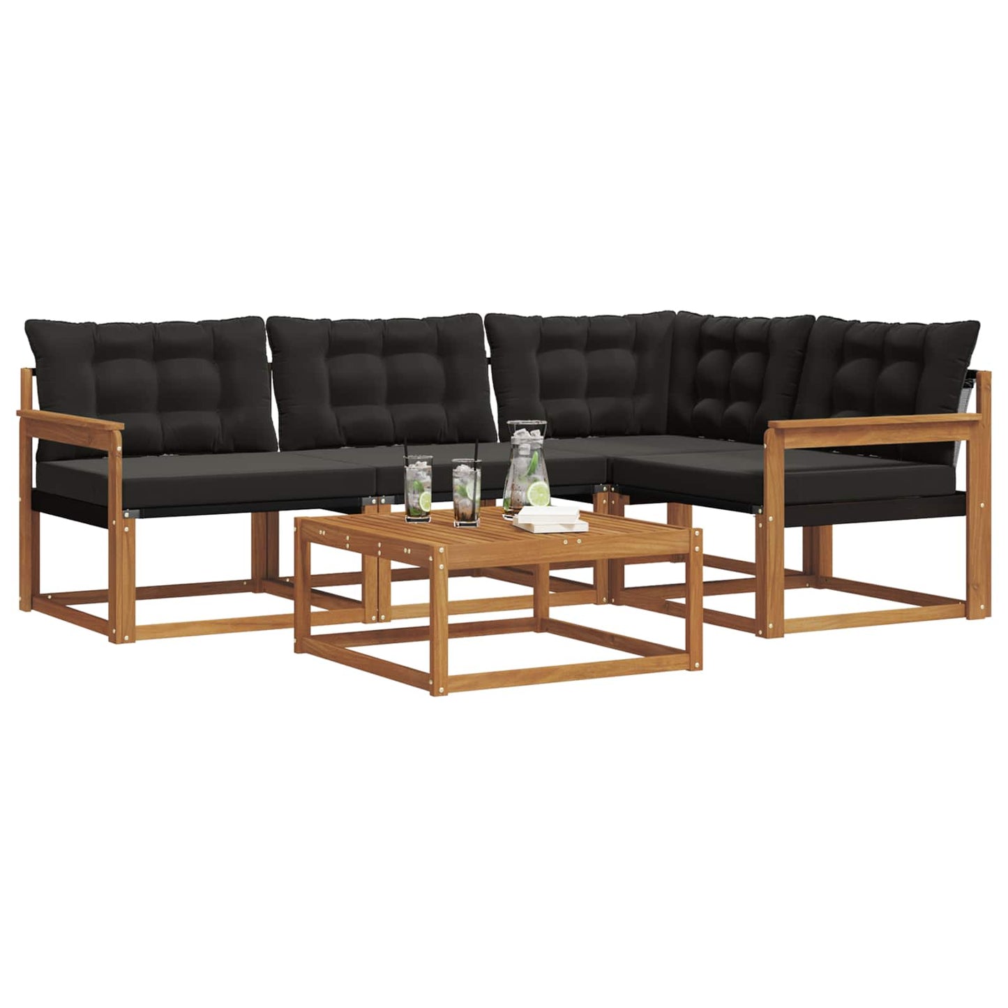 vidaXL Σειρά Καναπέ Εξωτερικού με μαξιλάρι 5 pcs Φυσικό και Μαύρο