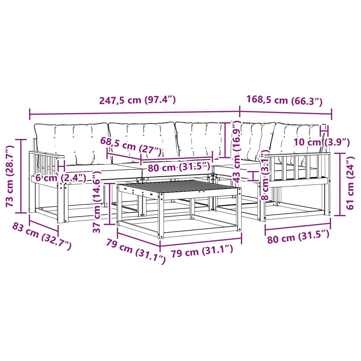vidaXL Σειρά Καναπέ Εξωτερικού με μαξιλάρι 5 pcs Φυσικό και Μαύρο