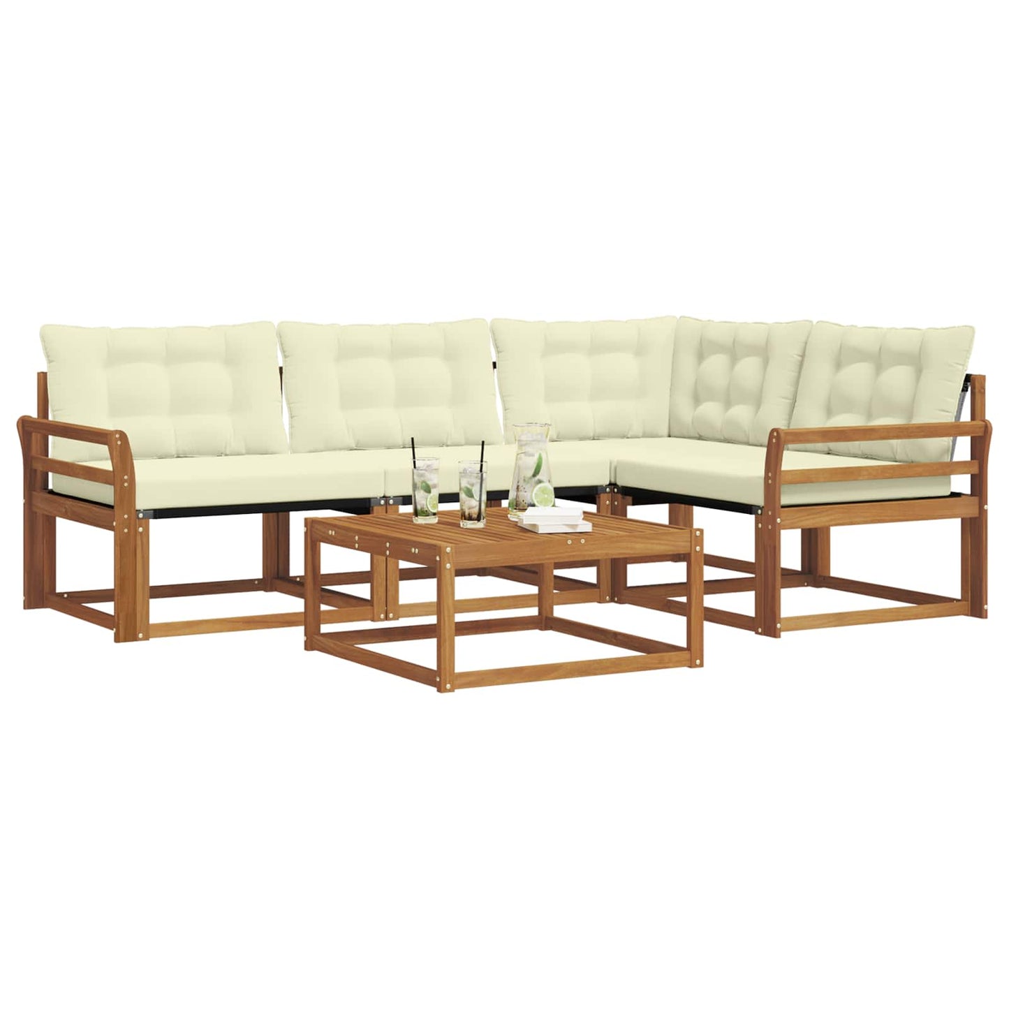 vidaXL Σειρά Καναπέ Εξωτερικού με μαξιλάρι 5 pcs Φυσικό και Κρέμα
