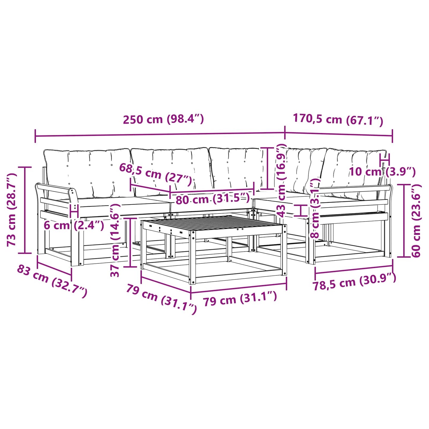 vidaXL Σειρά Καναπέ Εξωτερικού με μαξιλάρι 5 pcs Φυσικό και Κρέμα