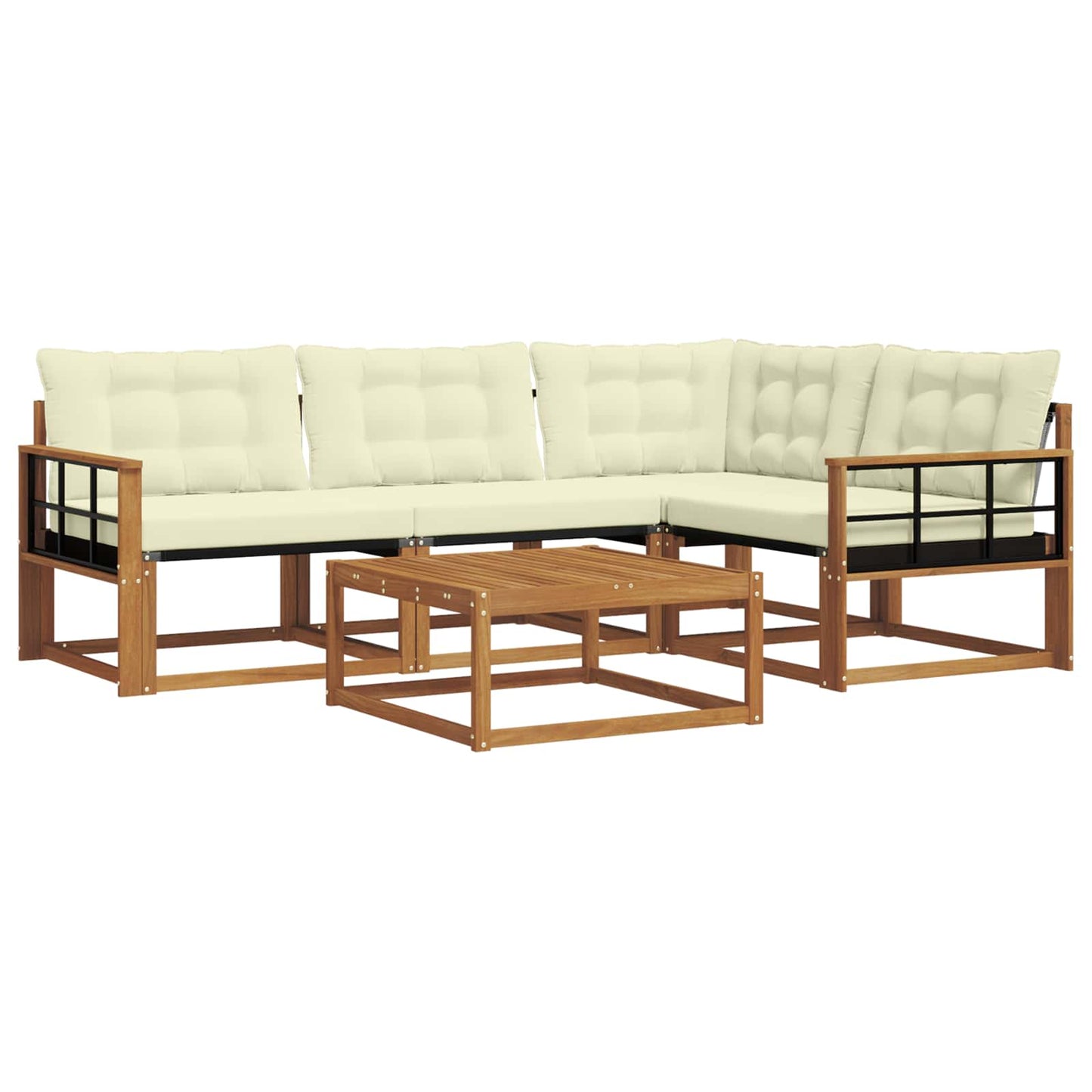 vidaXL Σειρά Καναπέ Εξωτερικού με μαξιλάρι 5 pcs Φυσικό και Κρέμα