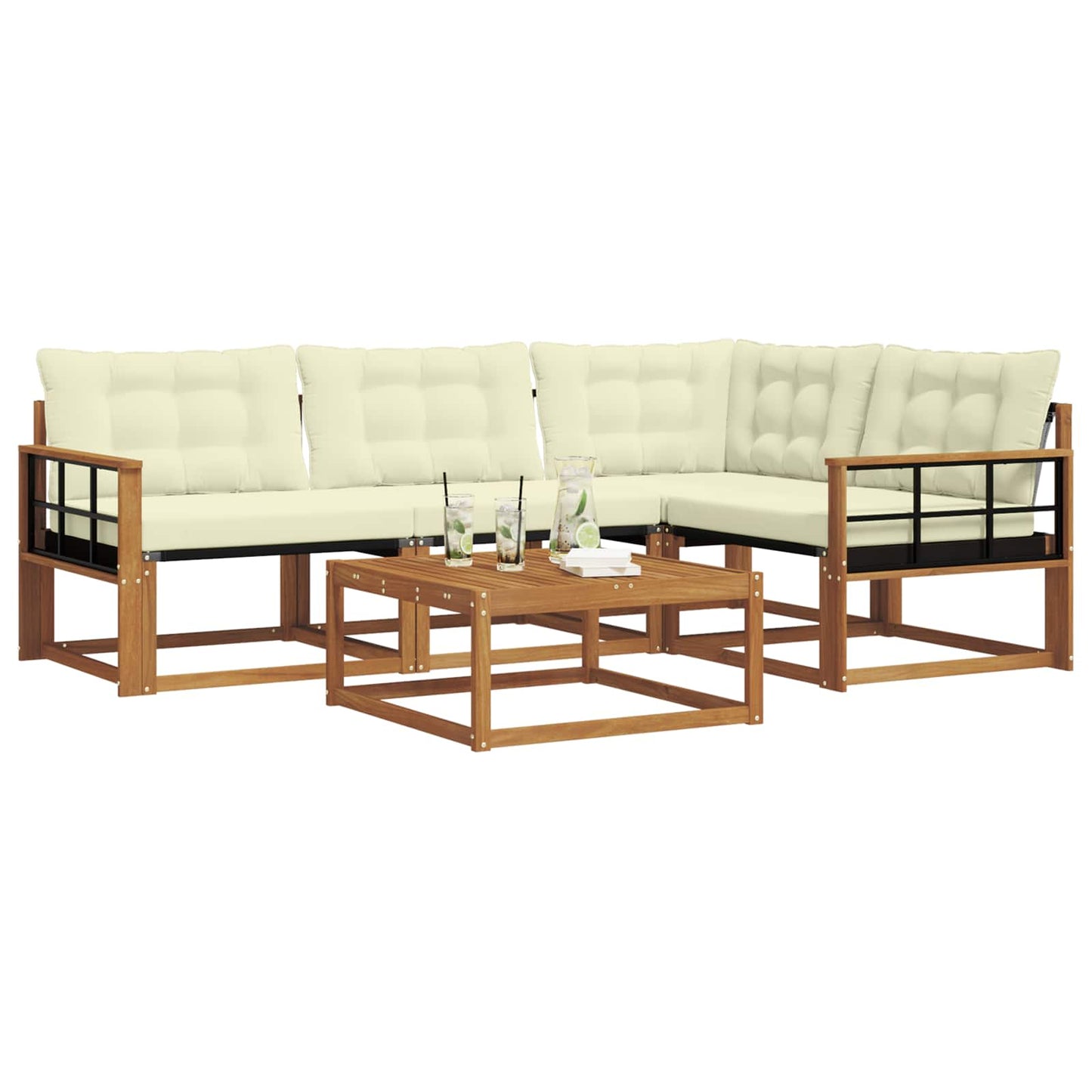 vidaXL Σειρά Καναπέ Εξωτερικού με μαξιλάρι 5 pcs Φυσικό και Κρέμα