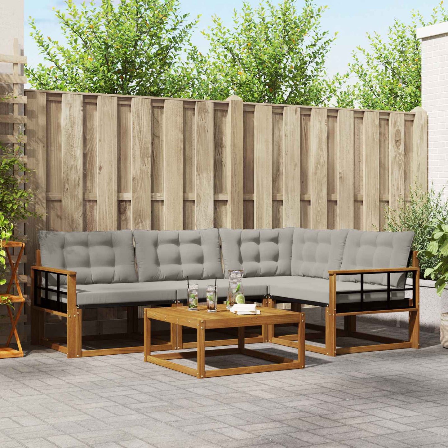 vidaXL Σειρά Καναπέ Εξωτερικού 5 pcs Φυσικό και Ανοιχτό Γκρι