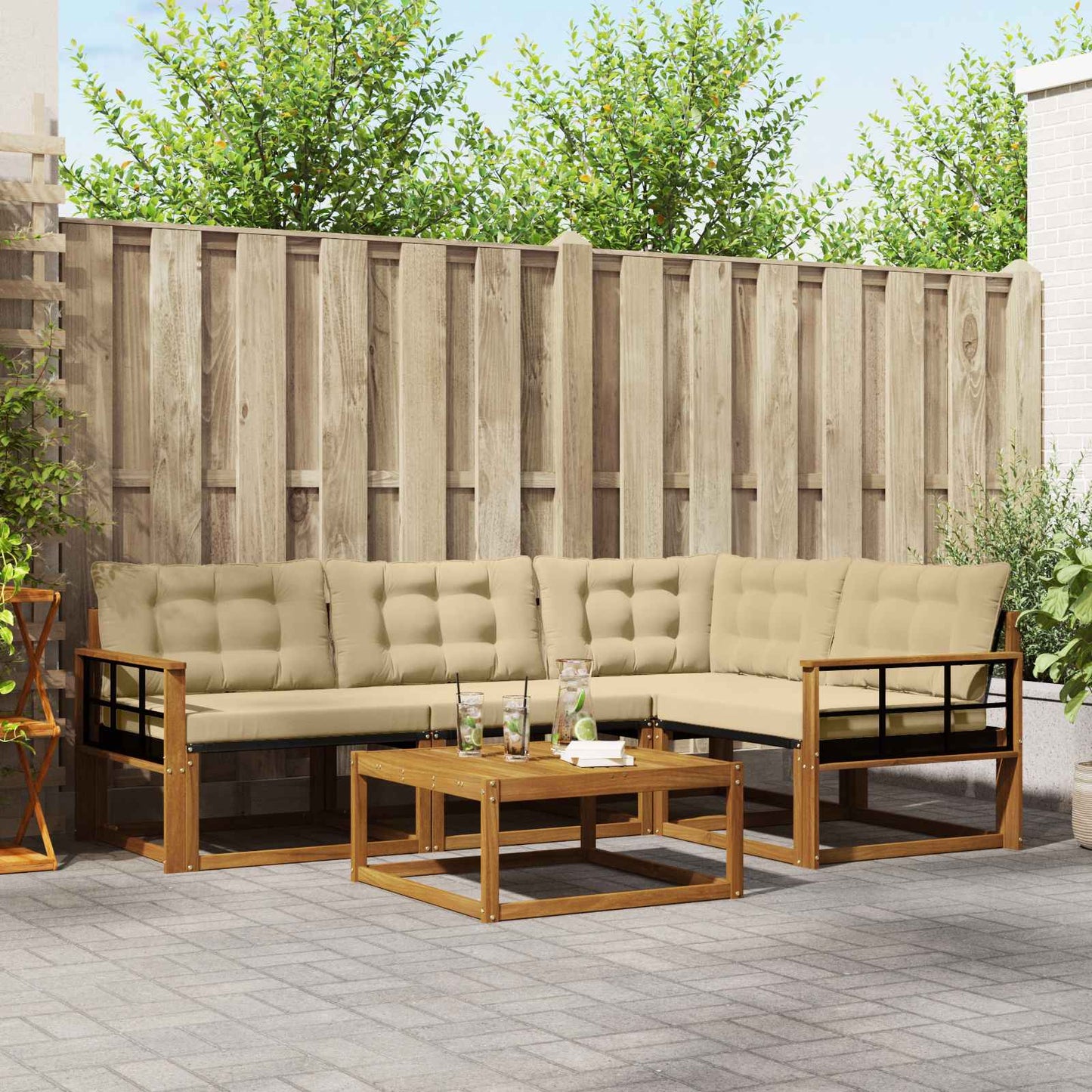 vidaXL Σειρά Καναπέ Εξωτερικού με μαξιλάρι 5 pcs Φυσικό και Μπεζ
