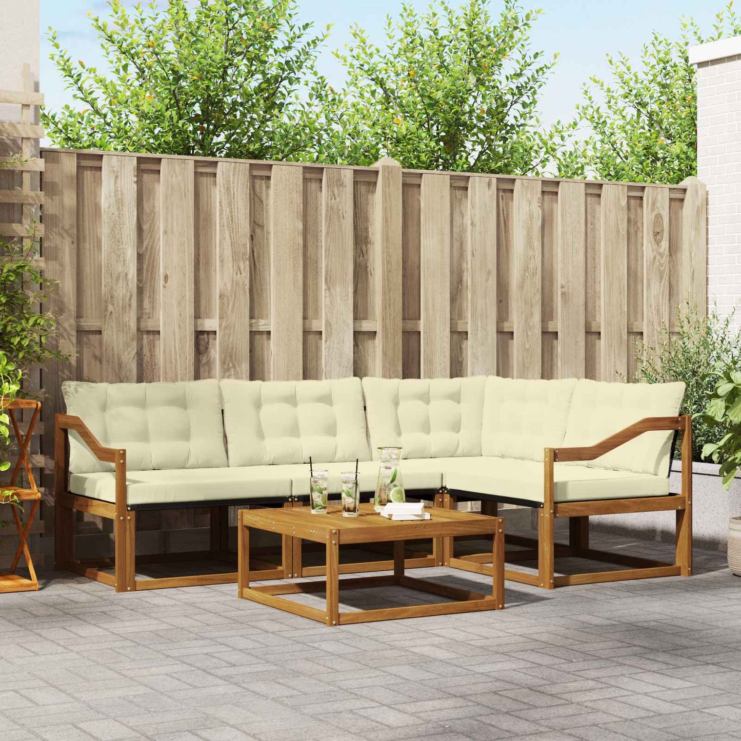 vidaXL Σειρά Καναπέ Εξωτερικού με μαξιλάρι 5 pcs Φυσικό και Κρέμα