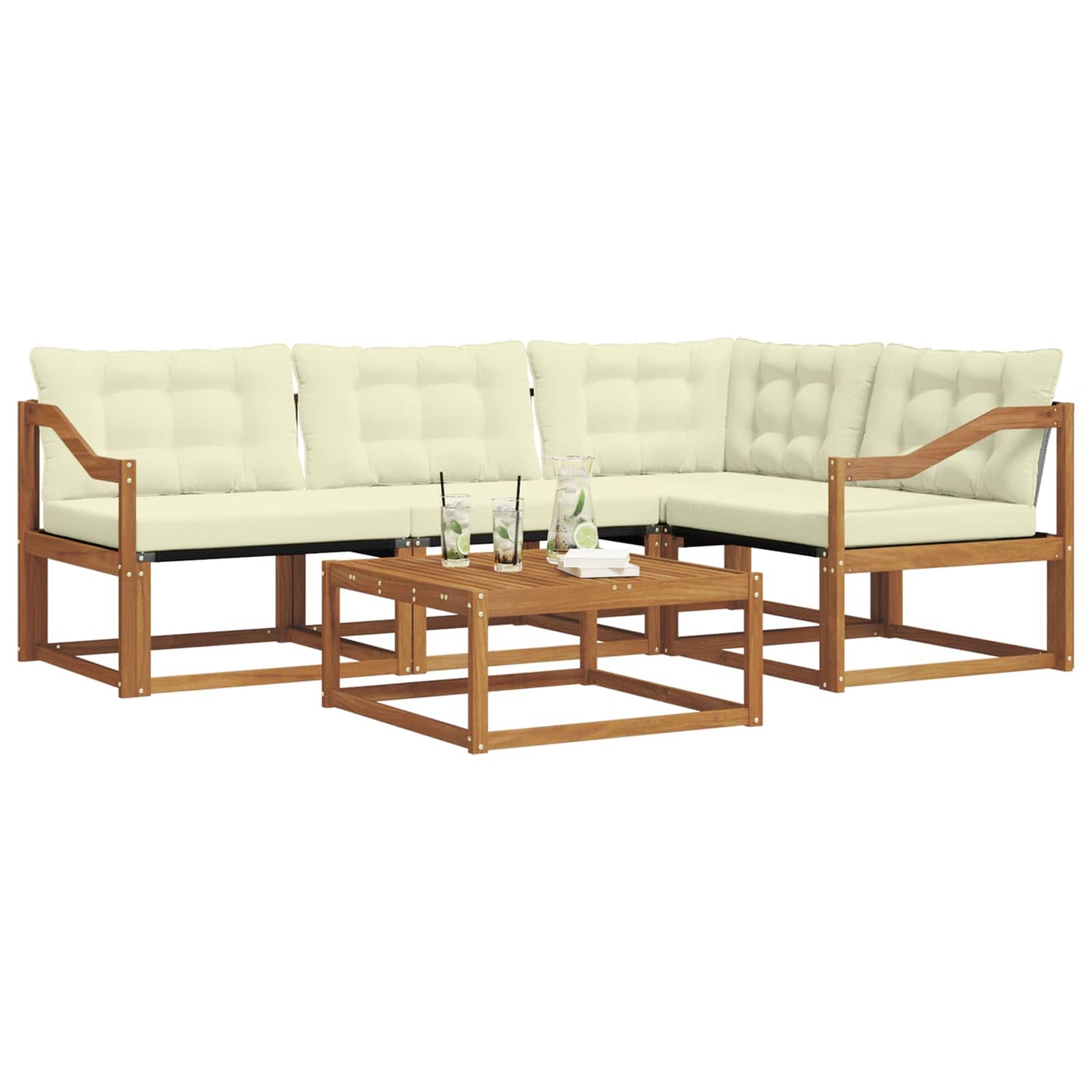 vidaXL Σειρά Καναπέ Εξωτερικού με μαξιλάρι 5 pcs Φυσικό και Κρέμα