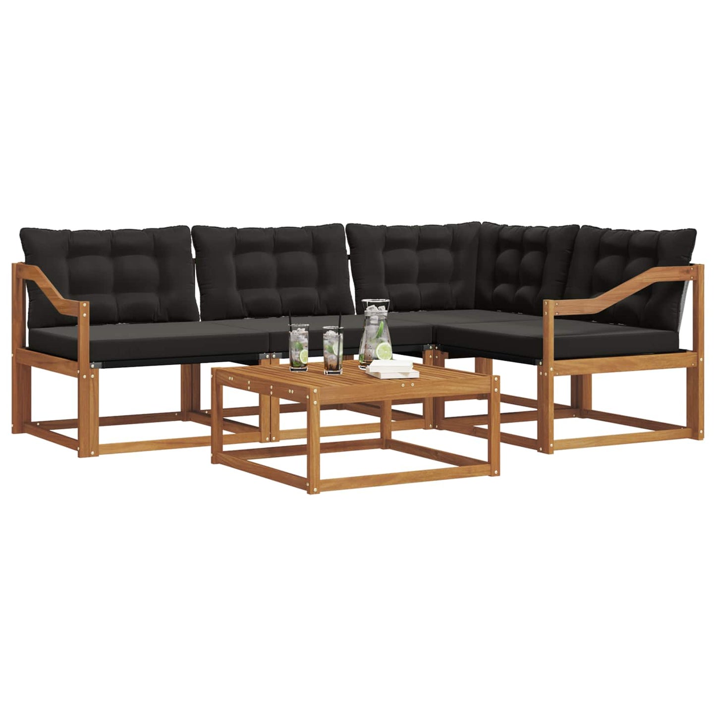 vidaXL Σειρά Καναπέ Εξωτερικού με μαξιλάρι 5 pcs Φυσικό και Μαύρο