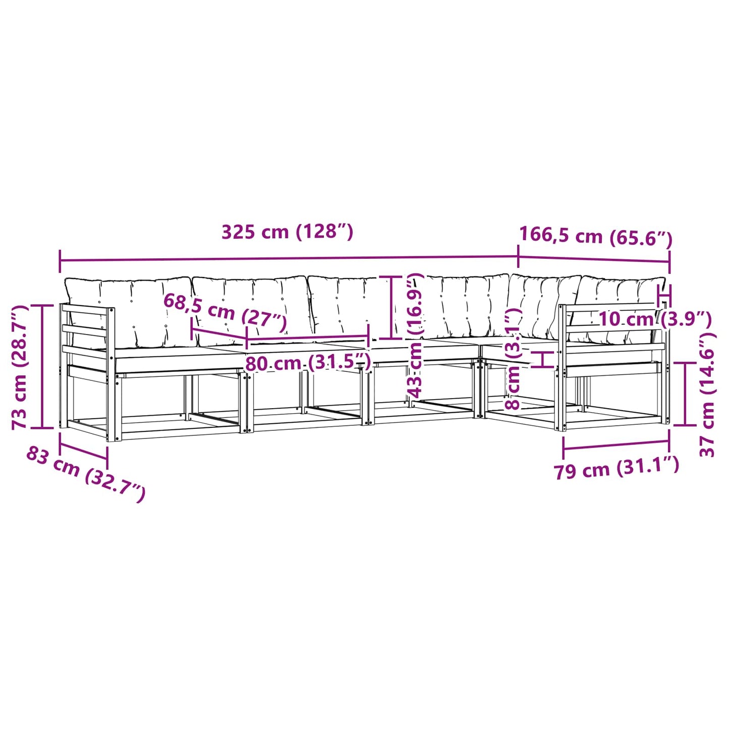 vidaXL Σειρά Καναπέ Εξωτερικού με μαξιλάρι 5 pcs Φυσικό και Μπεζ