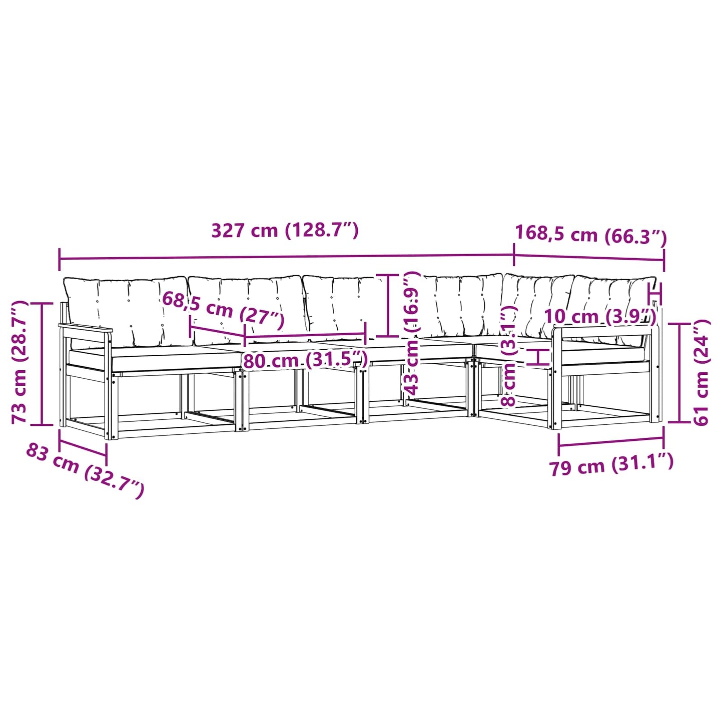 vidaXL Σειρά Καναπέ Εξωτερικού 5 pcs Φυσικό και Ανοιχτό Γκρι