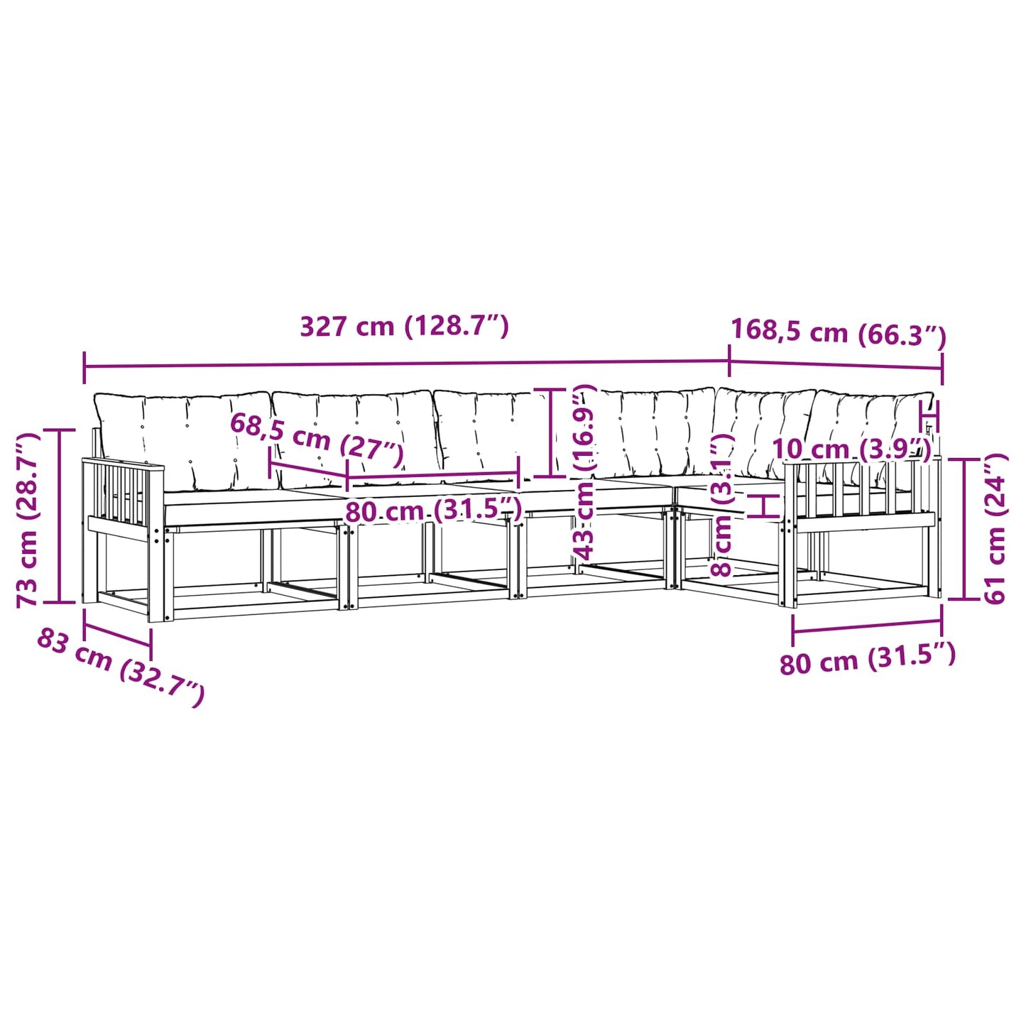 vidaXL Σειρά Καναπέ Εξωτερικού με μαξιλάρι 5 pcs Φυσικό και Μπεζ