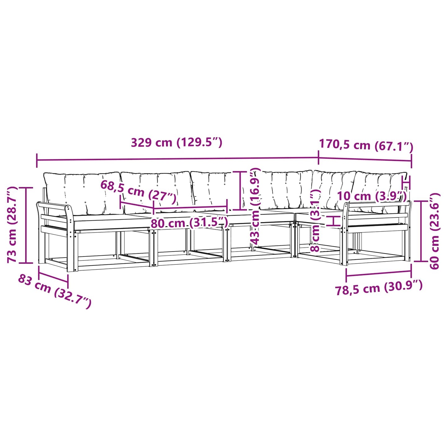 vidaXL Σειρά Καναπέ Εξωτερικού με μαξιλάρι 5 pcs Φυσικό και Μπεζ