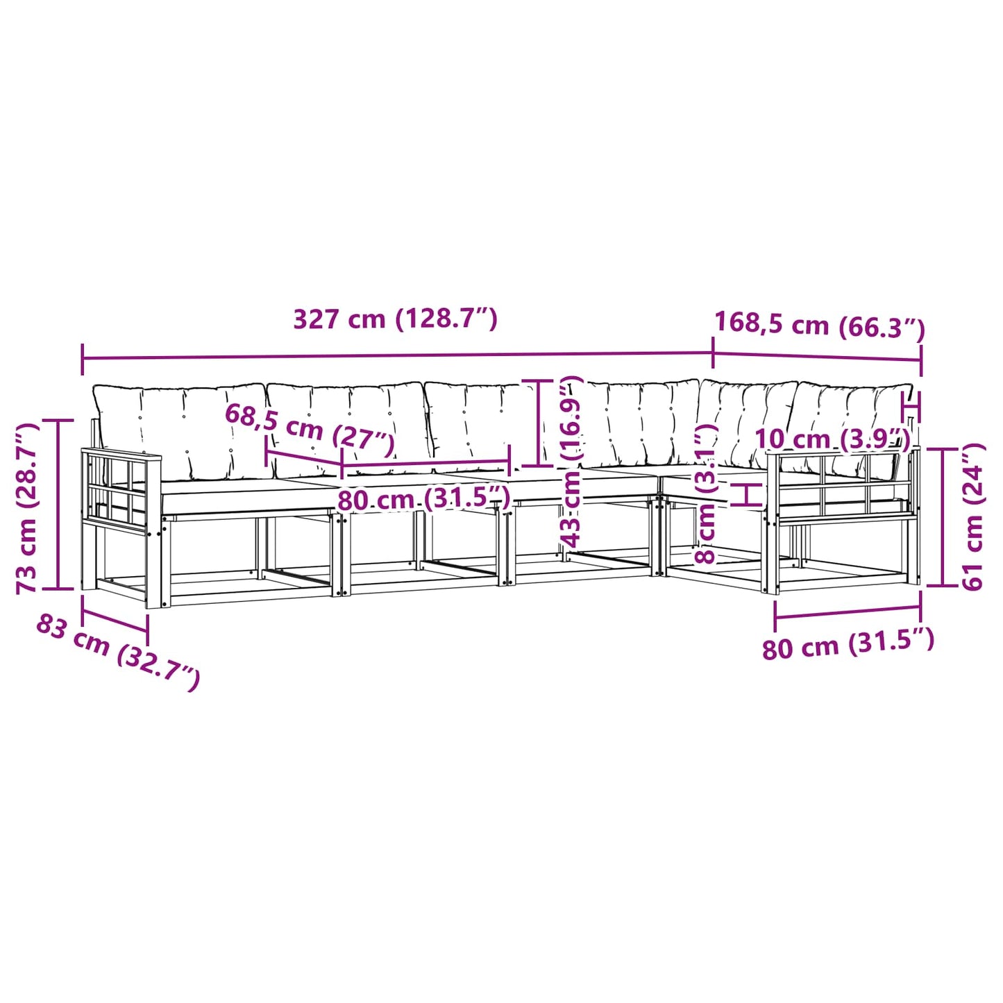 vidaXL Σειρά Καναπέ Εξωτερικού με μαξιλάρι 5 pcs Φυσικό και Μαύρο