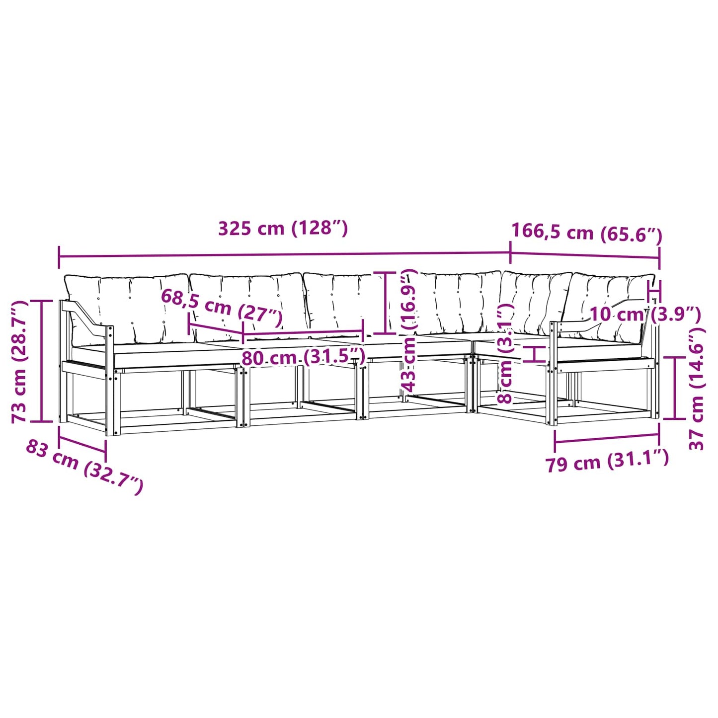 vidaXL Σειρά Καναπέ Εξωτερικού με μαξιλάρι 5 pcs Φυσικό και Μπεζ