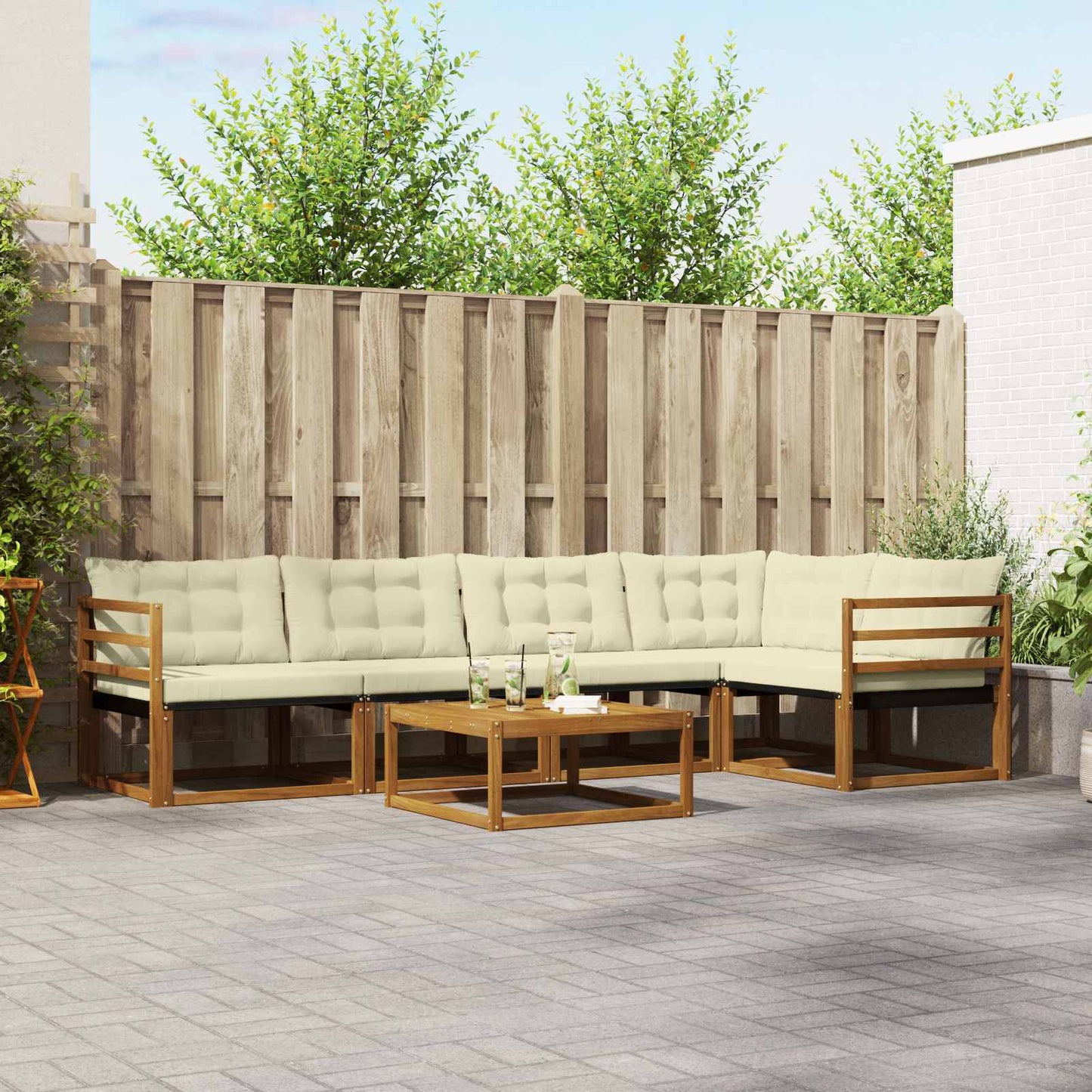 vidaXL Σειρά Καναπέ Εξωτερικού με μαξιλάρι 6 pcs Φυσικό και Κρέμα