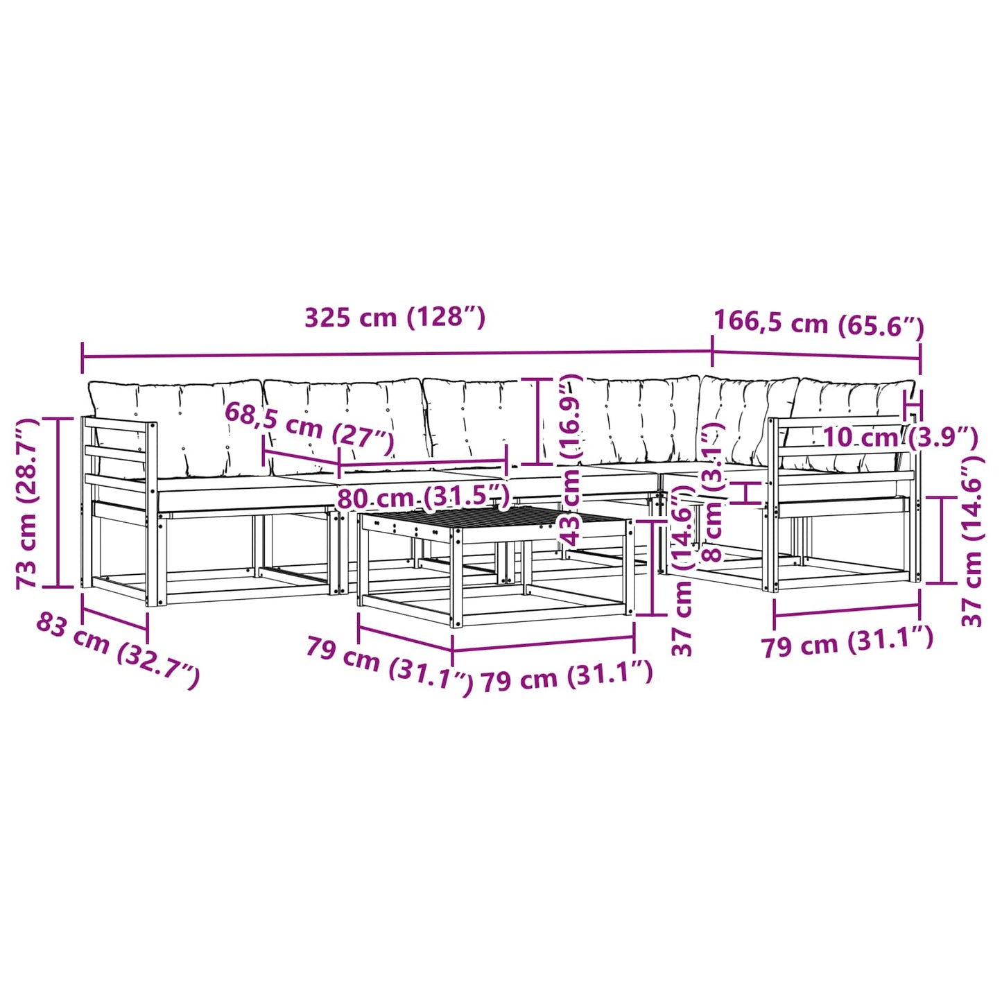vidaXL Σειρά Καναπέ Εξωτερικού με μαξιλάρι 6 pcs Φυσικό και Κρέμα
