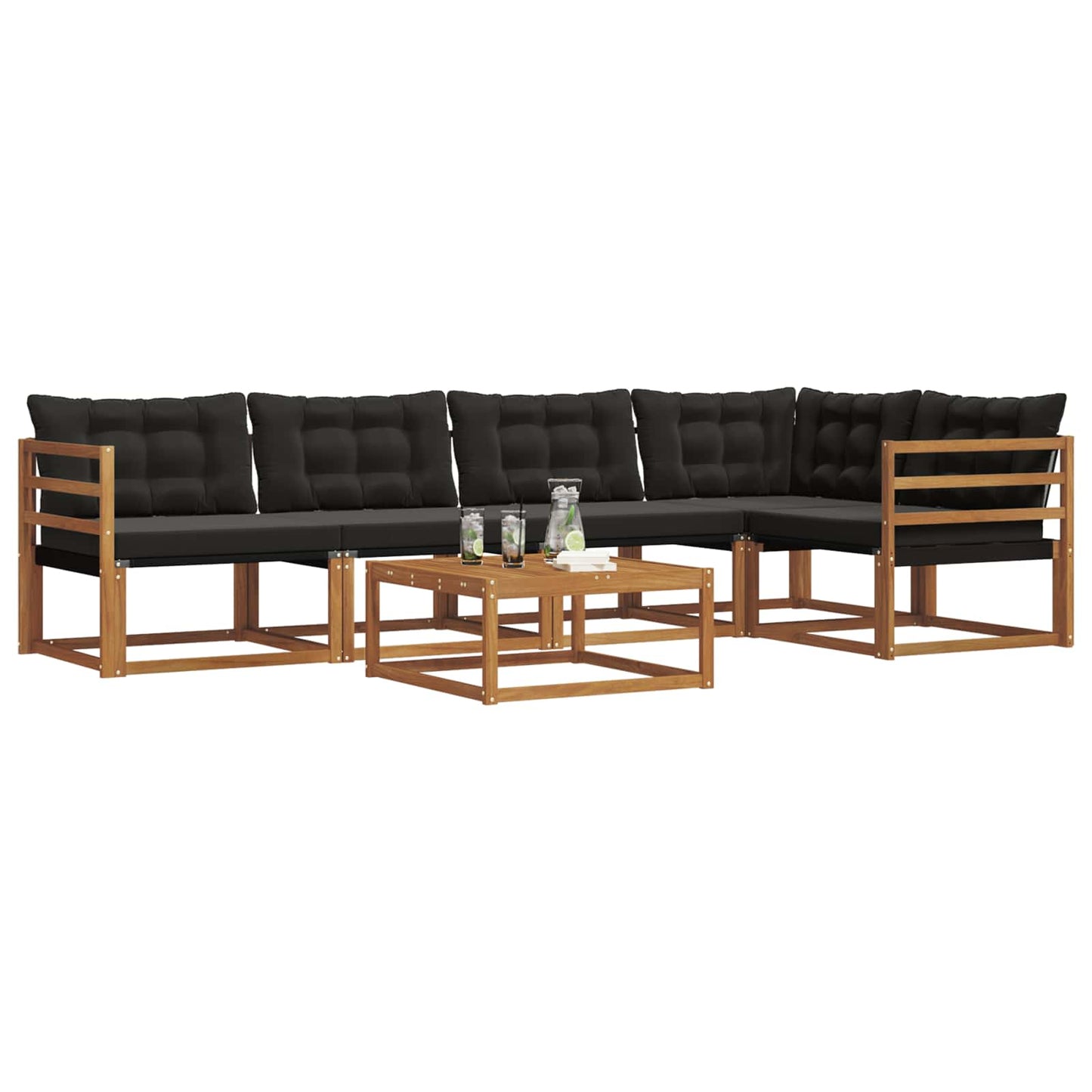 vidaXL Σειρά Καναπέ Εξωτερικού με μαξιλάρι 6 pcs Φυσικό και Μαύρο