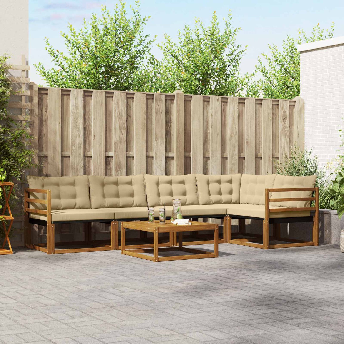 vidaXL Σειρά Καναπέ Εξωτερικού με μαξιλάρι 6 pcs Φυσικό και Μπεζ