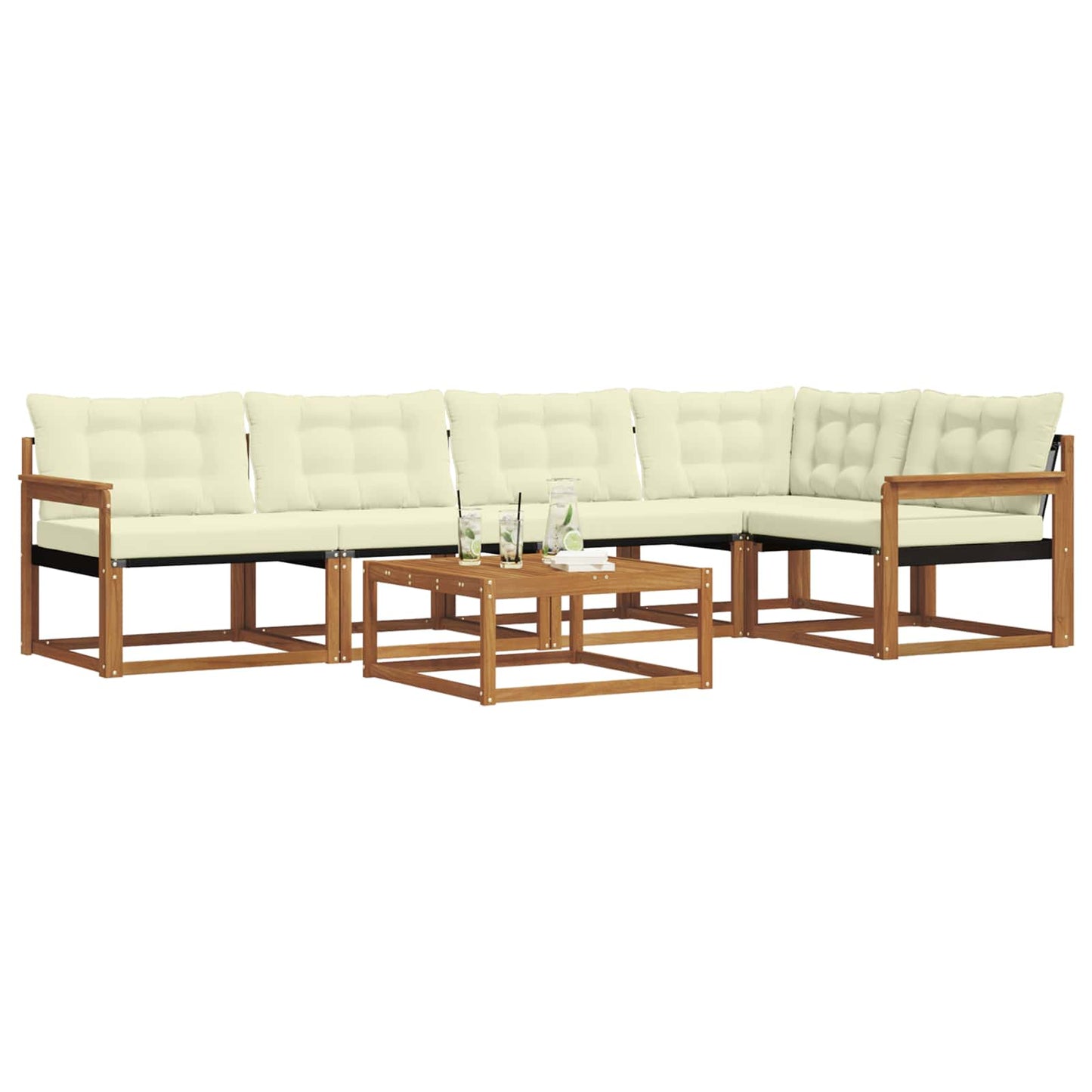 vidaXL Σειρά Καναπέ Εξωτερικού με μαξιλάρι 6 pcs Φυσικό και Κρέμα