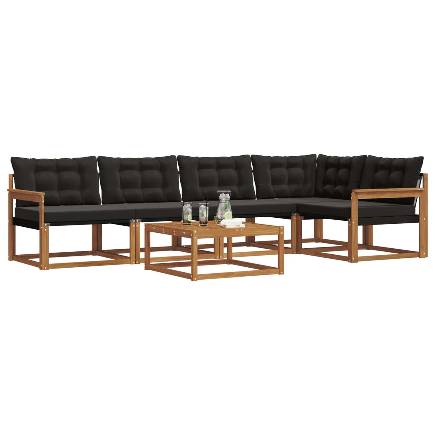 vidaXL Σειρά Καναπέ Εξωτερικού με μαξιλάρι 6 pcs Φυσικό και Μαύρο
