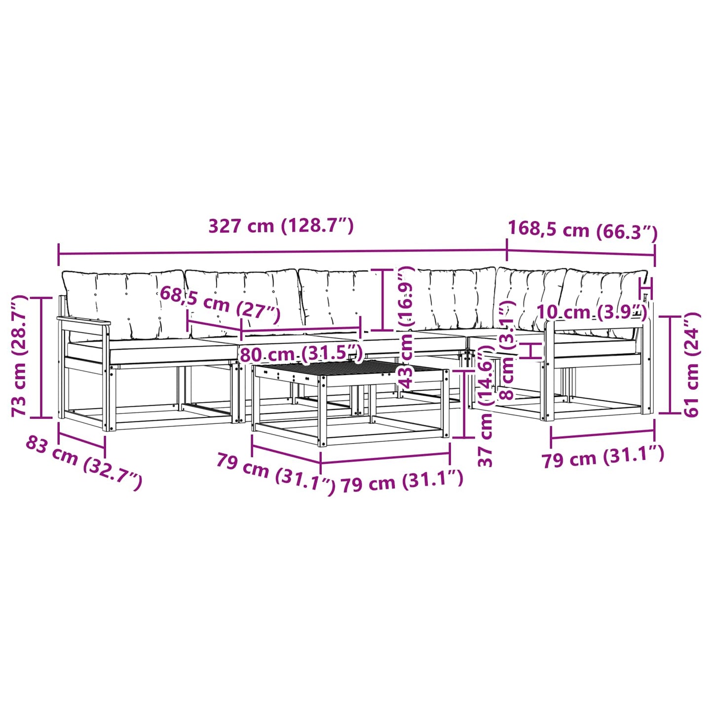 vidaXL Σειρά Καναπέ Εξωτερικού με μαξιλάρι 6 pcs Φυσικό και Μαύρο