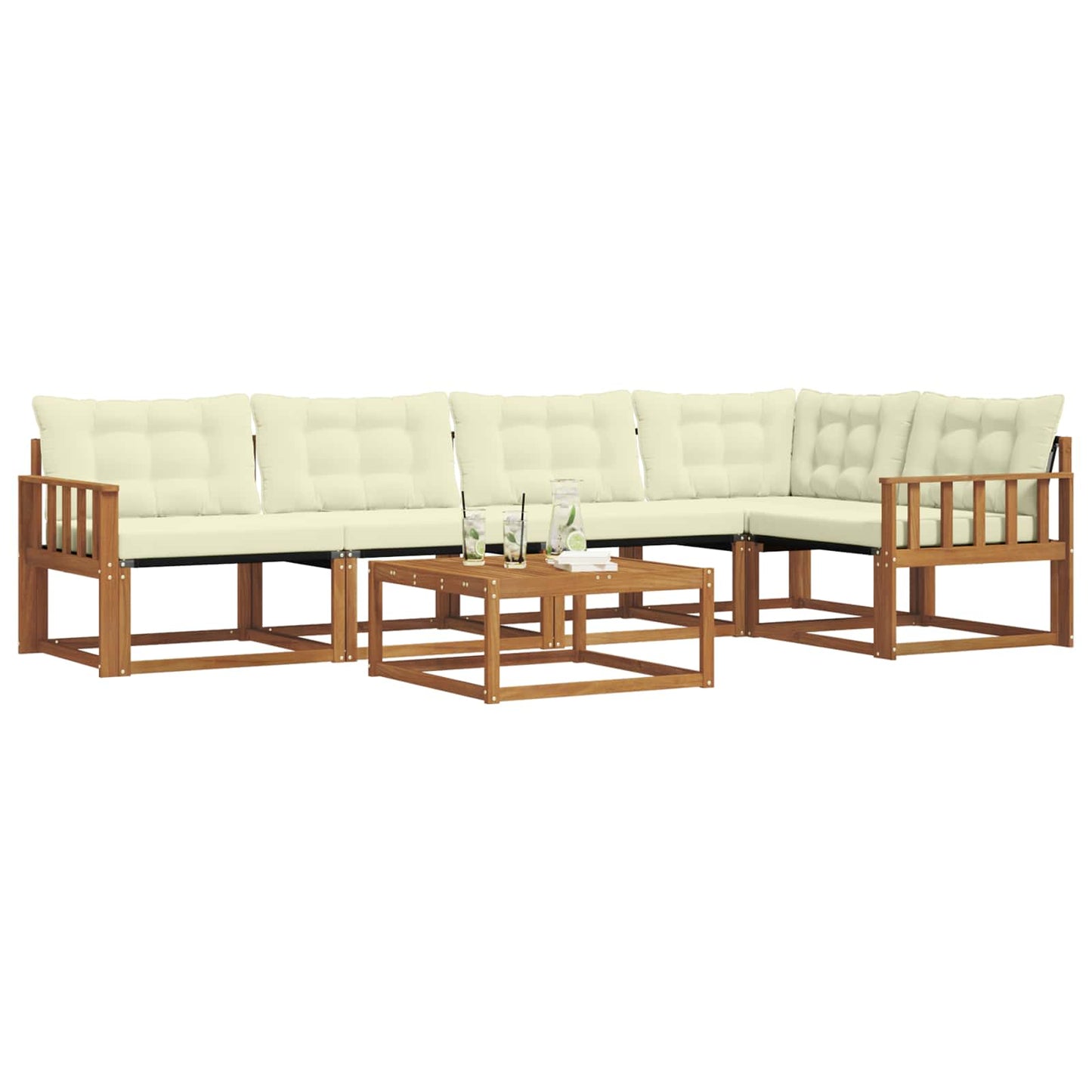 vidaXL Σειρά Καναπέ Εξωτερικού με μαξιλάρι 6 pcs Φυσικό και Κρέμα