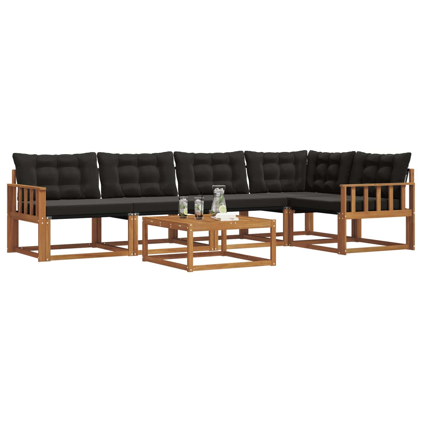 vidaXL Σειρά Καναπέ Εξωτερικού με μαξιλάρι 6 pcs Φυσικό και Μαύρο